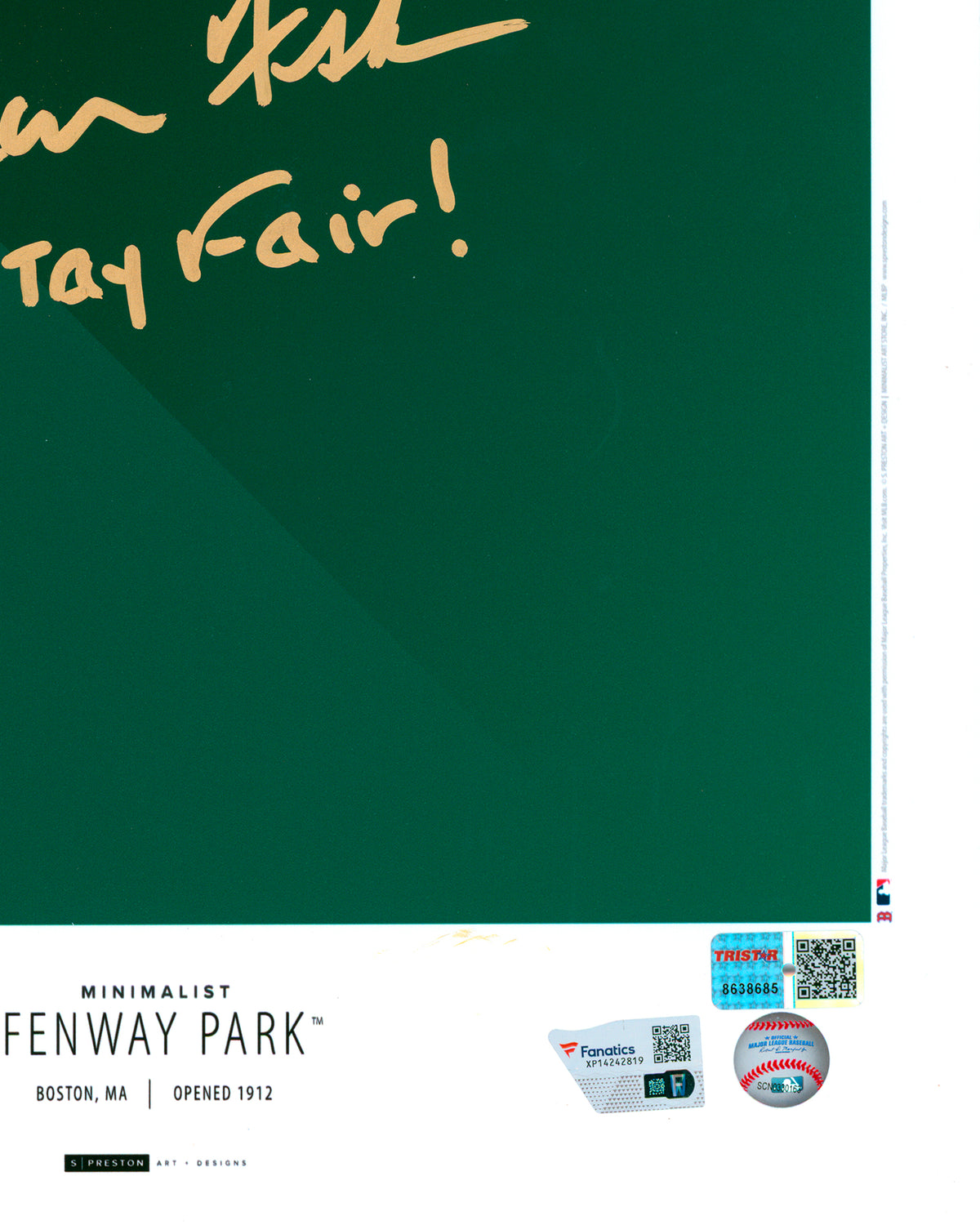 Minimalist Fenway Park - Carlton Fisk Autographed - Poster Print - Authenticated