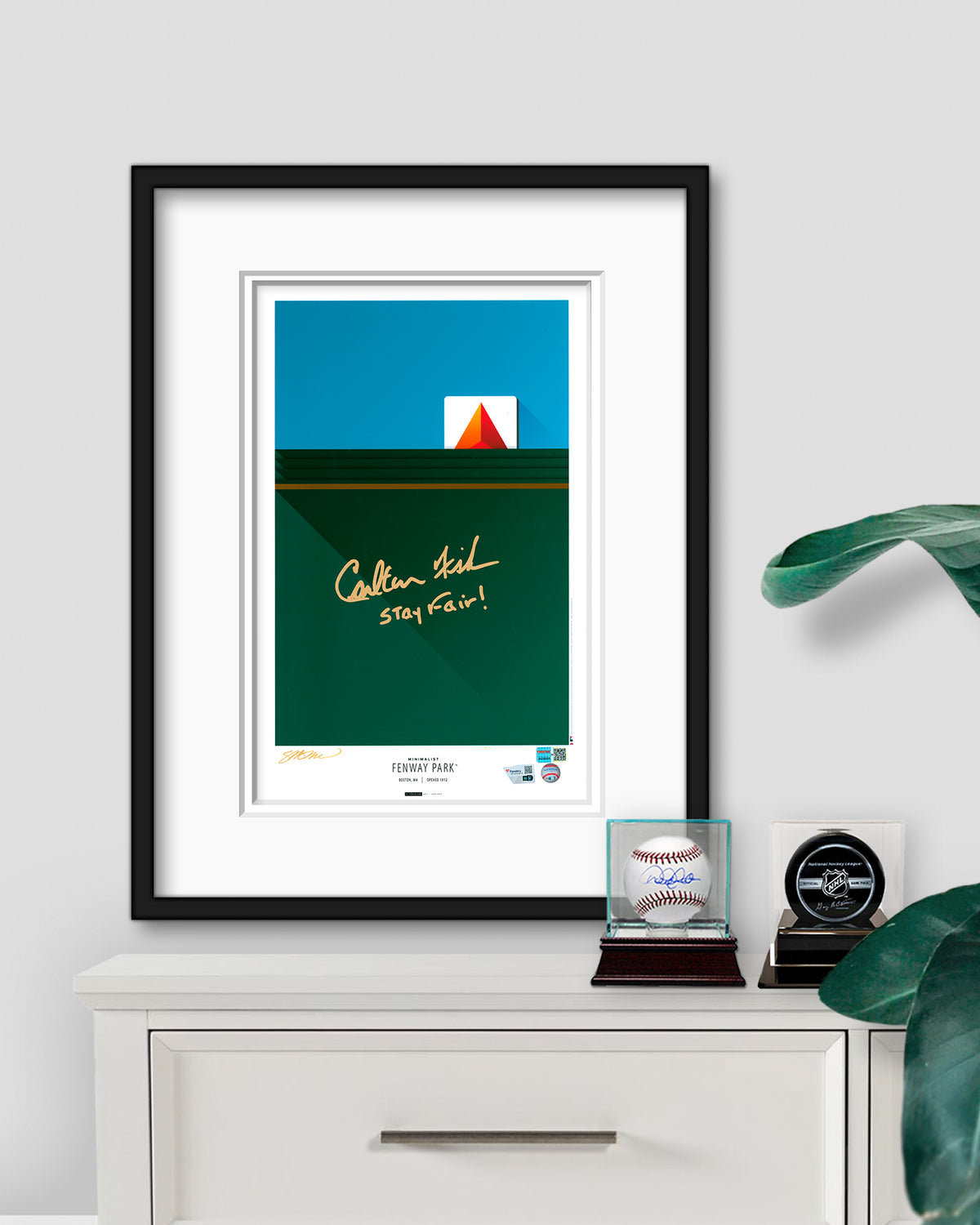 Minimalist Fenway Park - Carlton Fisk Autographed - Poster Print - Authenticated