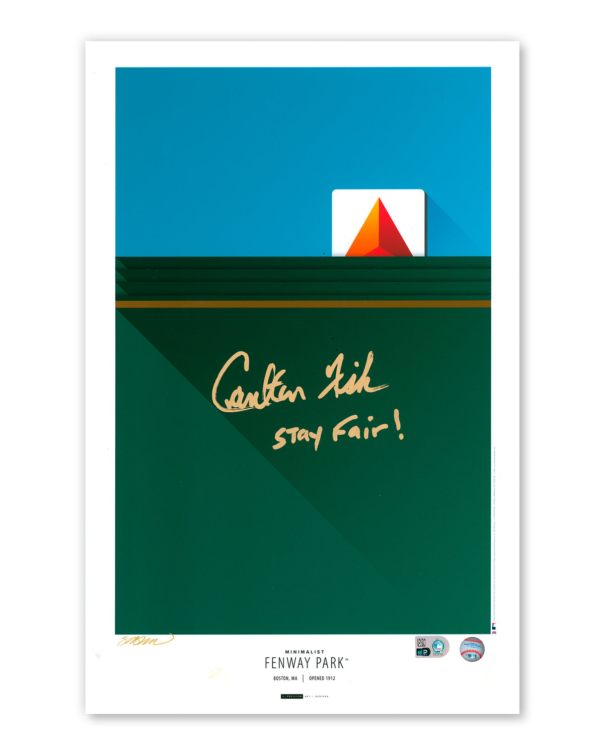 Minimalist Fenway Park - Carlton Fisk Autographed - Poster Print - Authenticated