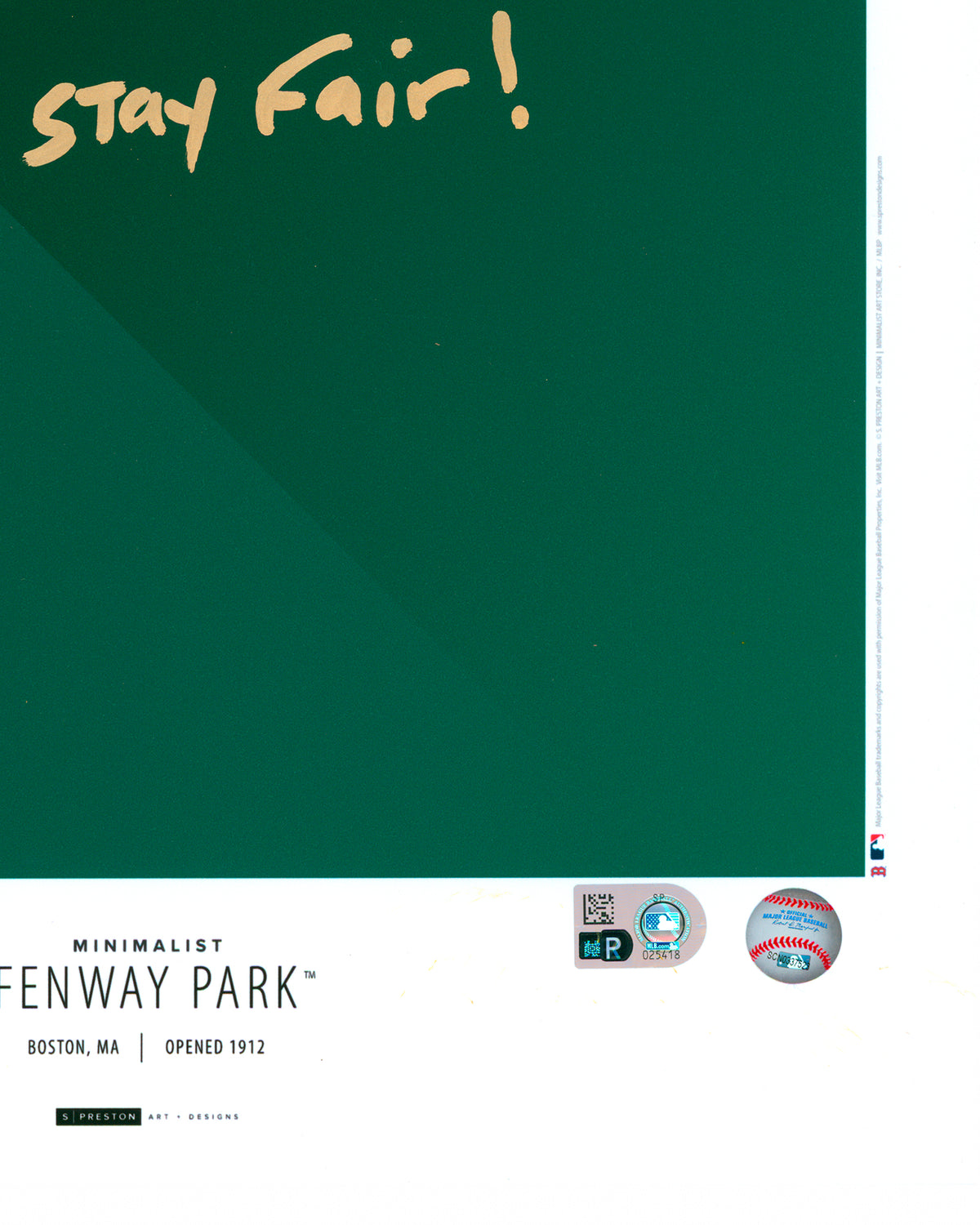 Minimalist Fenway Park - Carlton Fisk Autographed - Poster Print - Authenticated
