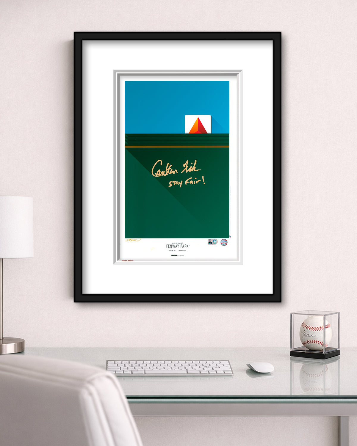 Minimalist Fenway Park - Carlton Fisk Autographed - Poster Print - Authenticated