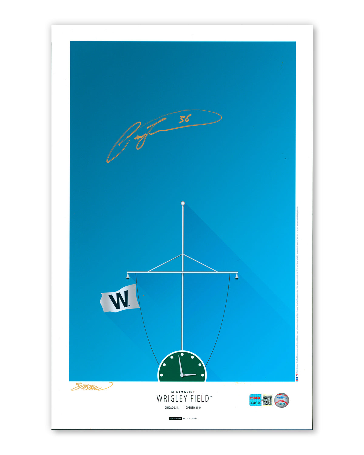 Minimalist Wrigley Field Print - Carlos Zambrano Autographed - Authenticated