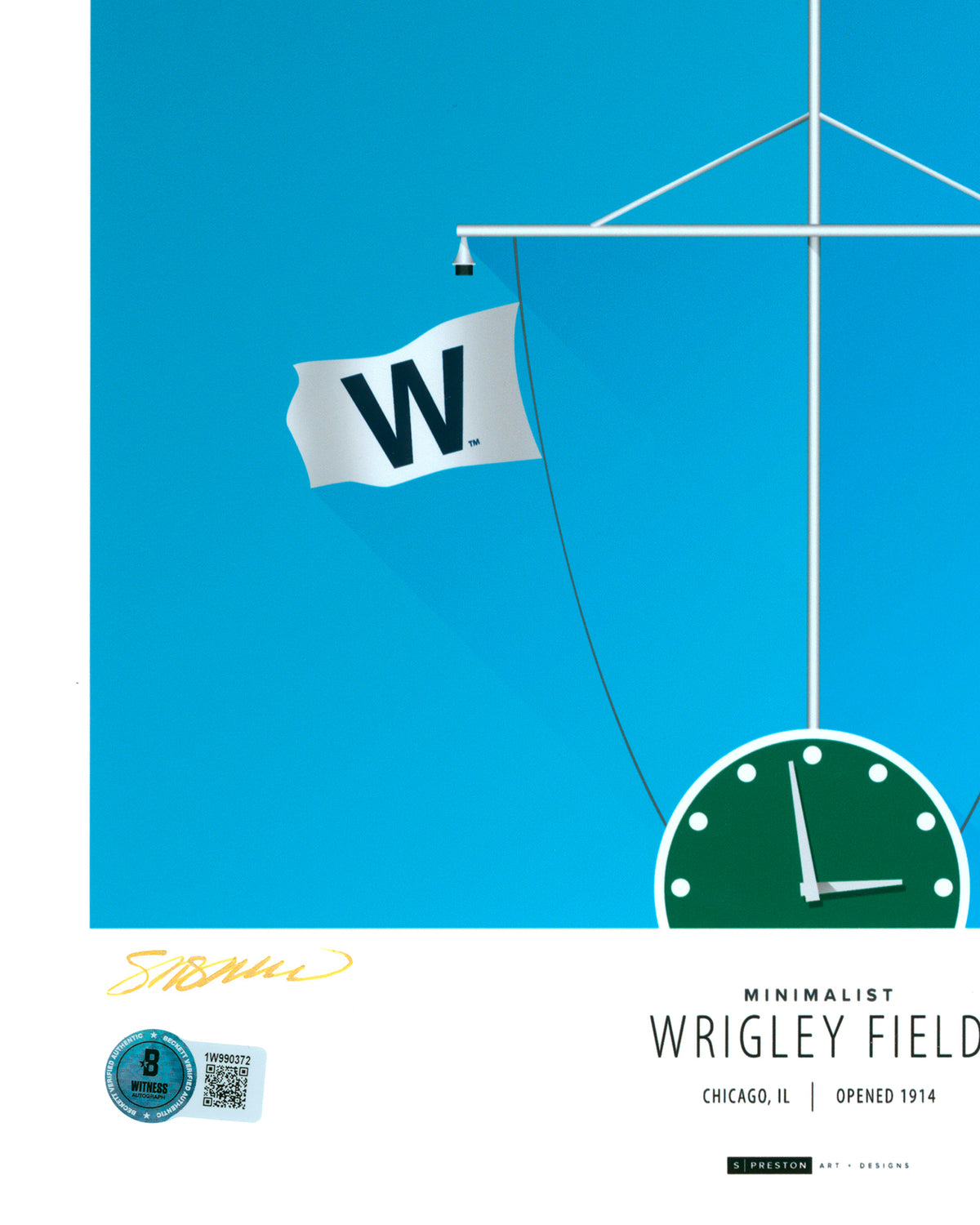 Minimalist Wrigley Field Print - Greg Maddux Autographed - Authenticated