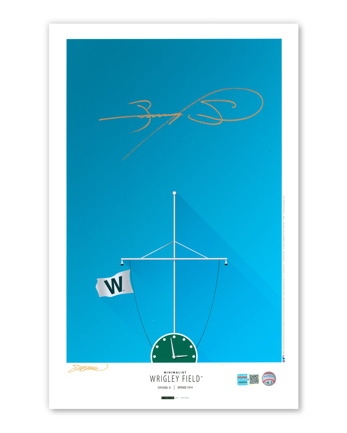 Minimalist Wrigley Field Print - Sammy Sosa Autographed - Authenticated
