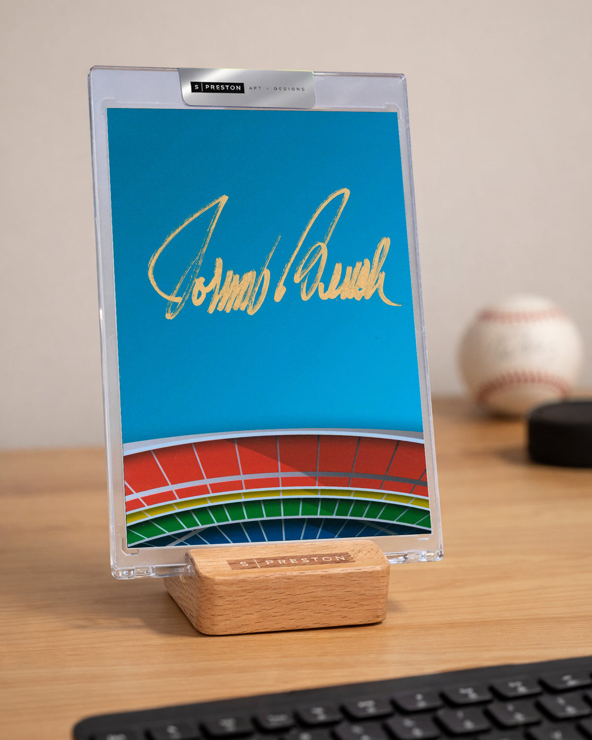 Minimalist Riverfront Stadium - Johnny Bench Autograph - Authenticated