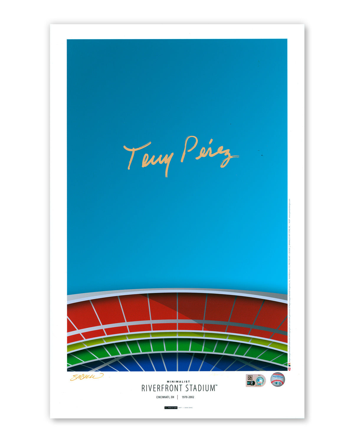 Minimalist Riverfront Stadium - Tony Perez Autographed - Authenticated