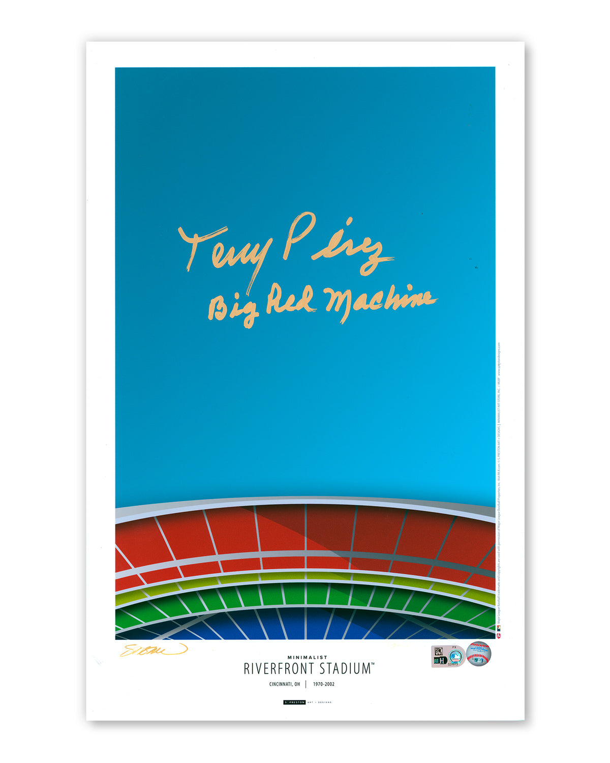 Minimalist Riverfront Stadium - Tony Perez Autographed - Big Red Machine Inscription - Authenticated