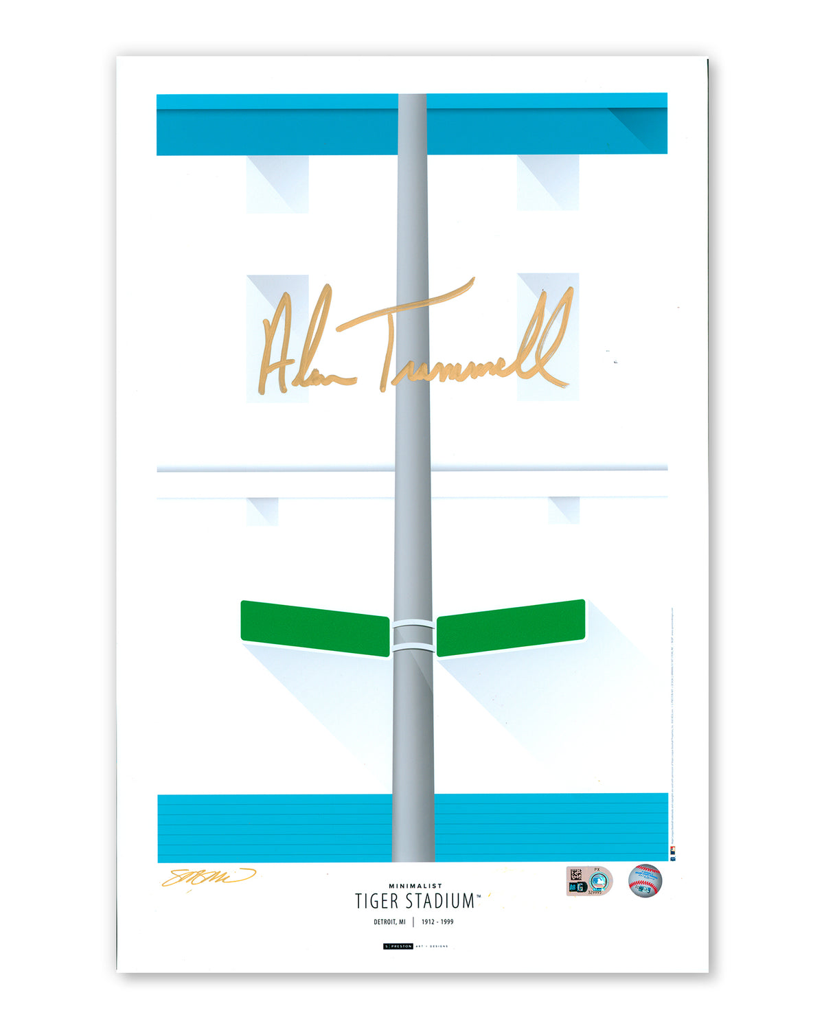 Minimalist Tiger Stadium Print - Alan Trammell Autographed - Authenticated