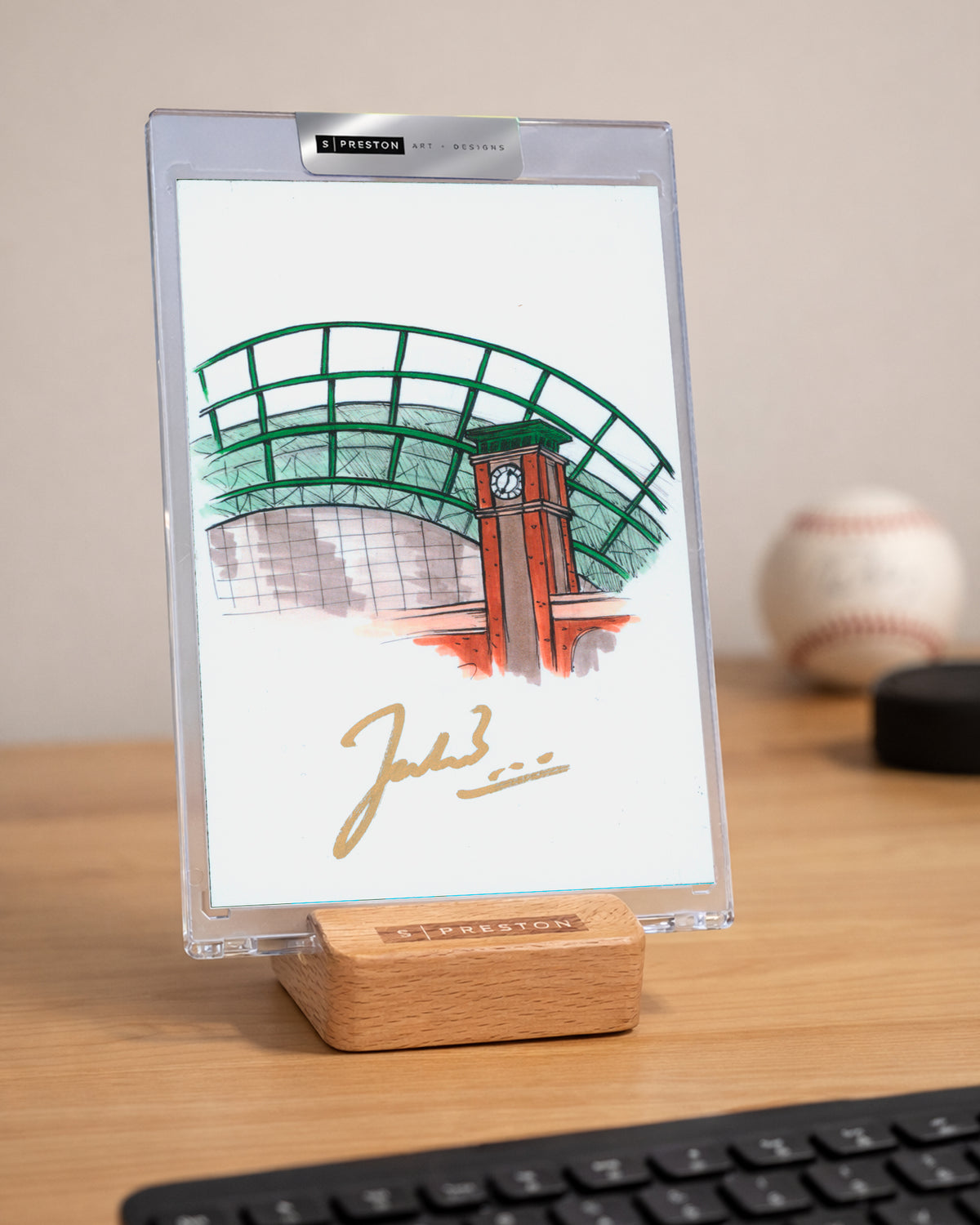 American Family Field Ink Sketch - Jacob Misiorowski Autograph Art Slab - Authenticated