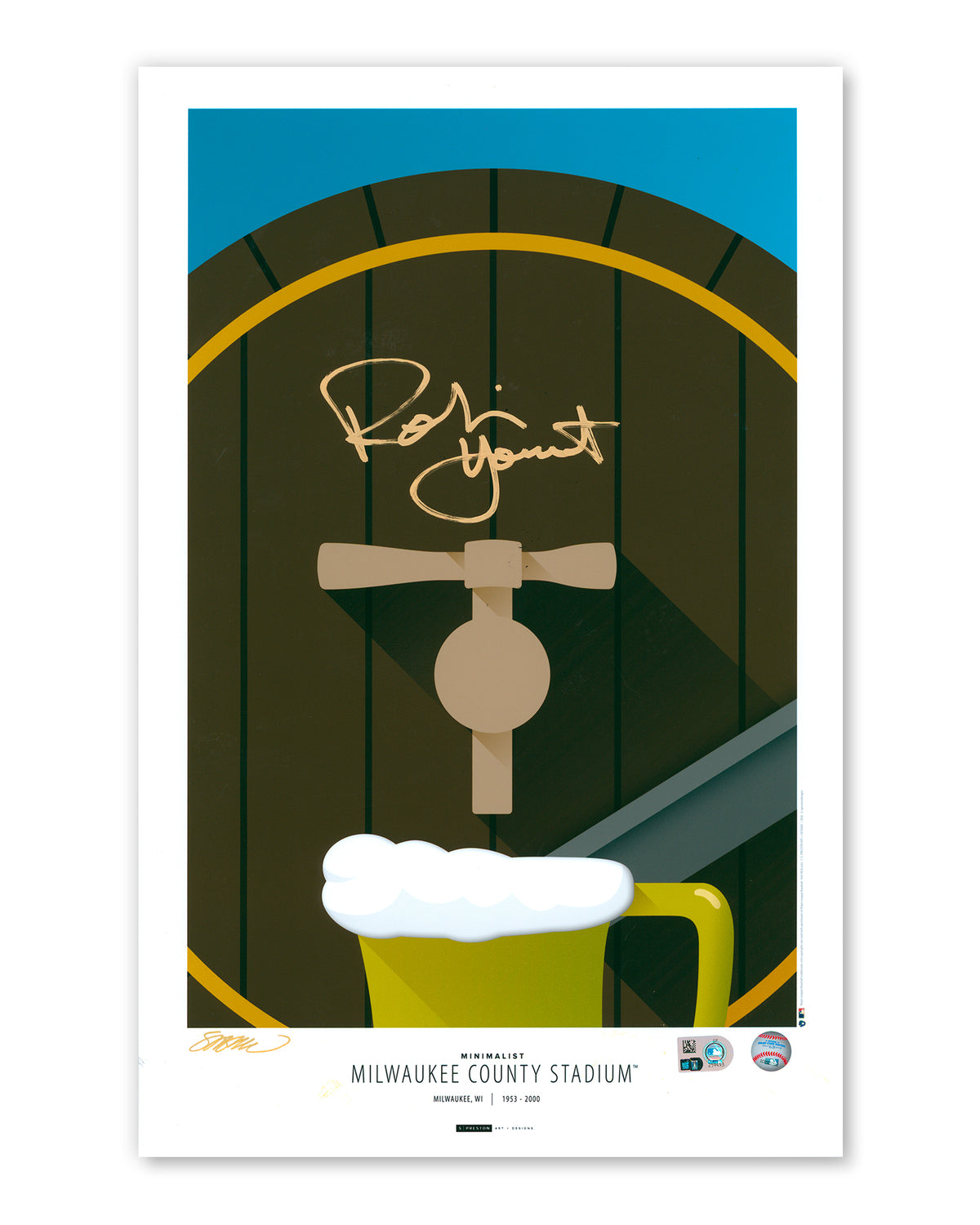 Minimalist Milwaukee County Stadium - Robin Yount Autographed - Poster Print - Authenticated