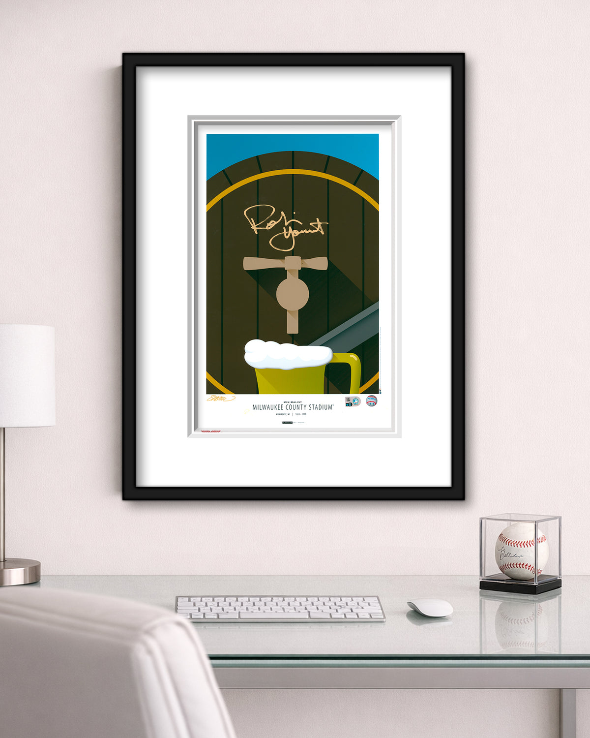Minimalist Milwaukee County Stadium - Robin Yount Autographed - Poster Print - Authenticated