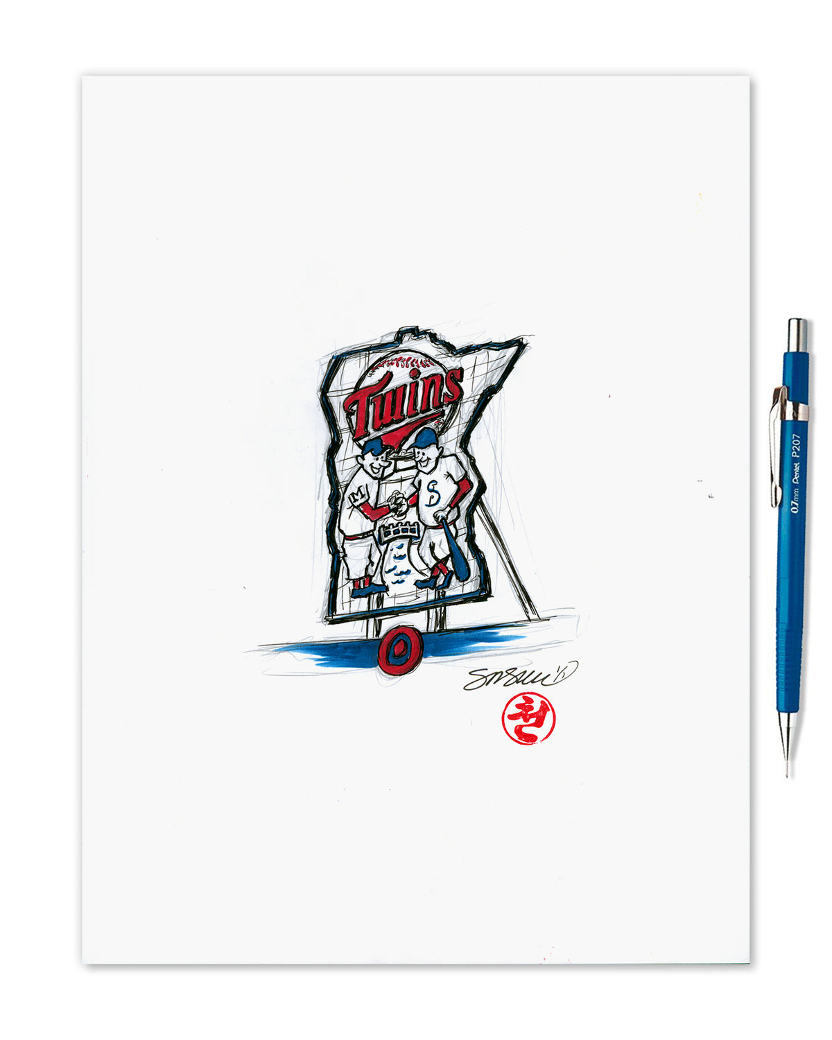 Target Field Original Ink Sketch (Minnie and Paul)