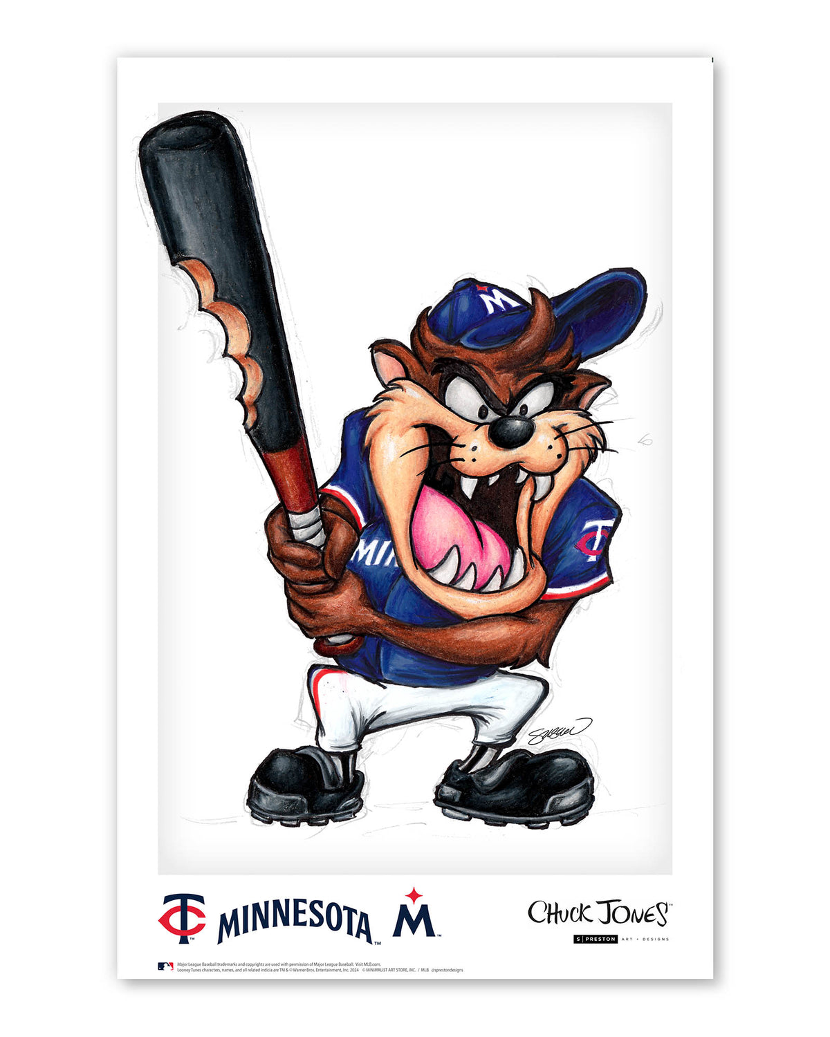 Taz On Deck x MLB Twins Limited Edition Art Print