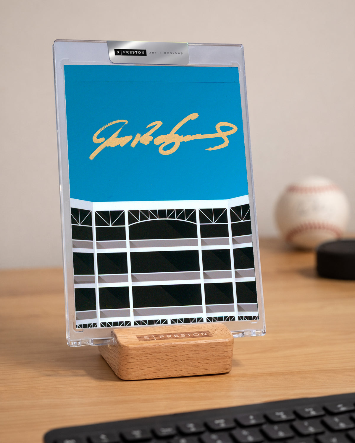 Minimalist The Ballpark In Arlington - Ivan "Pudge" Rodriguez Autograph Slab - Authenticated