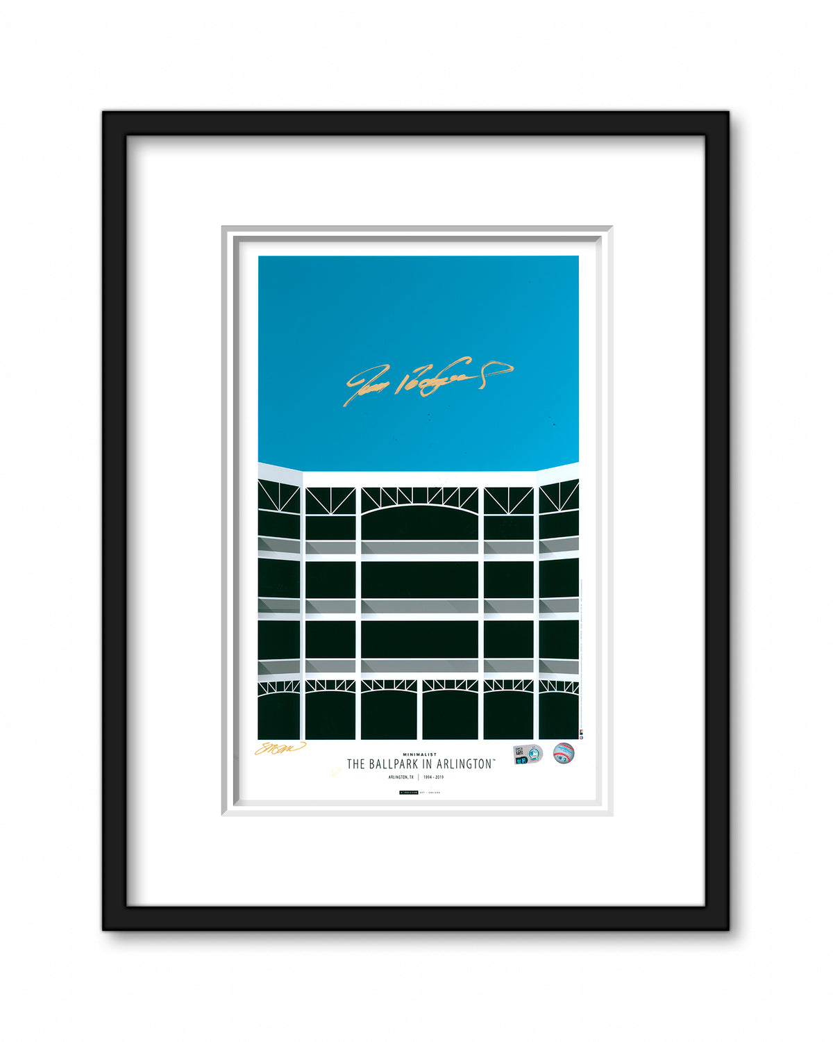 Minimalist Ballpark in Arlington - Ivan Rodriquez Autographed - Poster Print - Authenticated