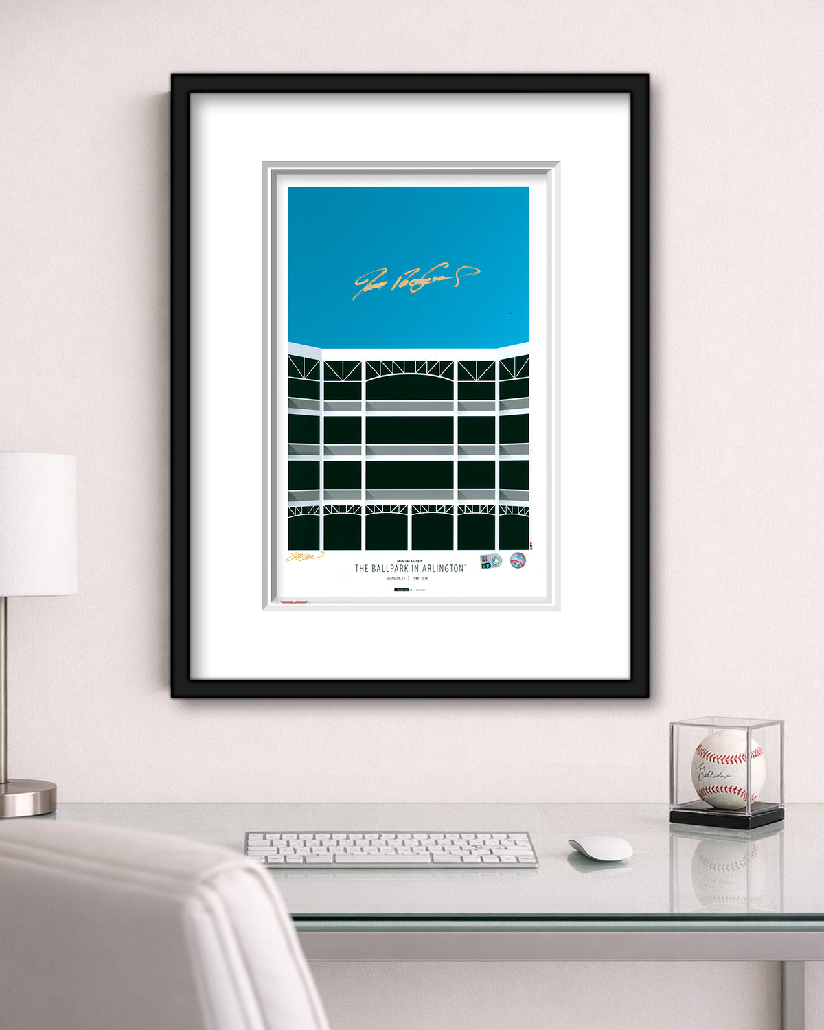 Minimalist Ballpark in Arlington - Ivan Rodriquez Autographed - Poster Print - Authenticated