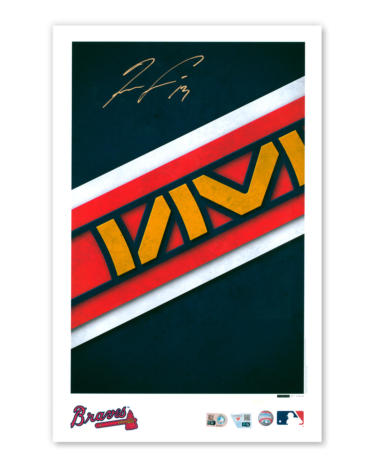 Minimalist Atlanta Braves Logo Print - Ronald Acuña Jr. Autographed - Authenticated