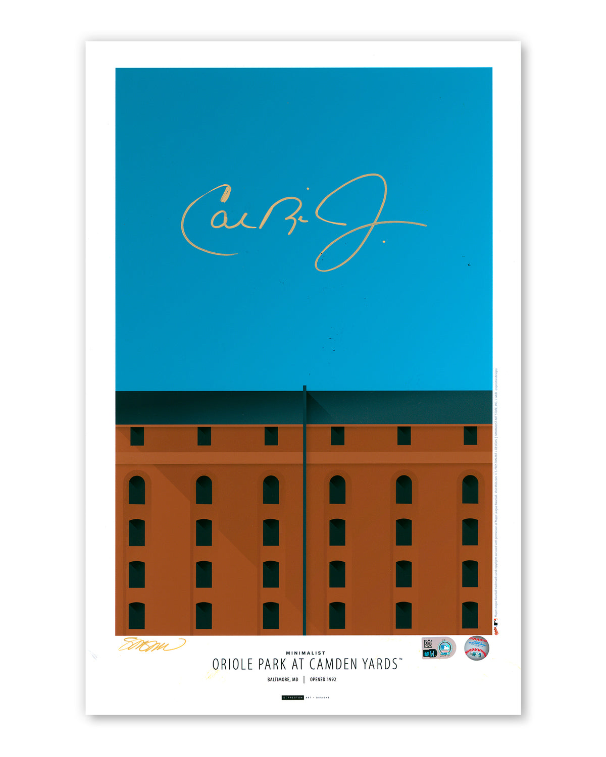 Minimalist Camden Yards - Cal Ripken Jr. Autographed - Poster Print - MLB Authenticated