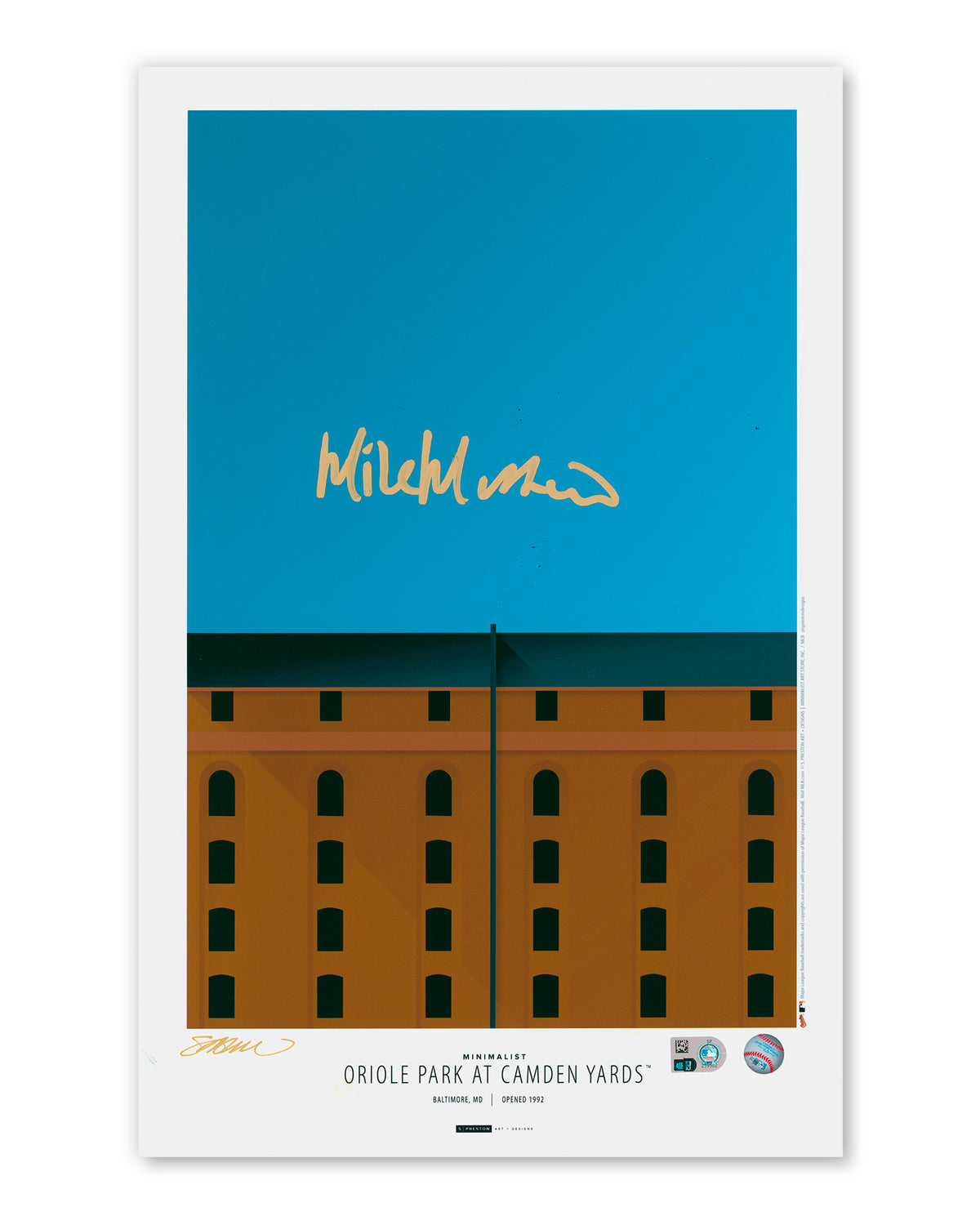 Minimalist Camden Yards - Mike Mussina Autographed - Poster Print - MLB Authenticated