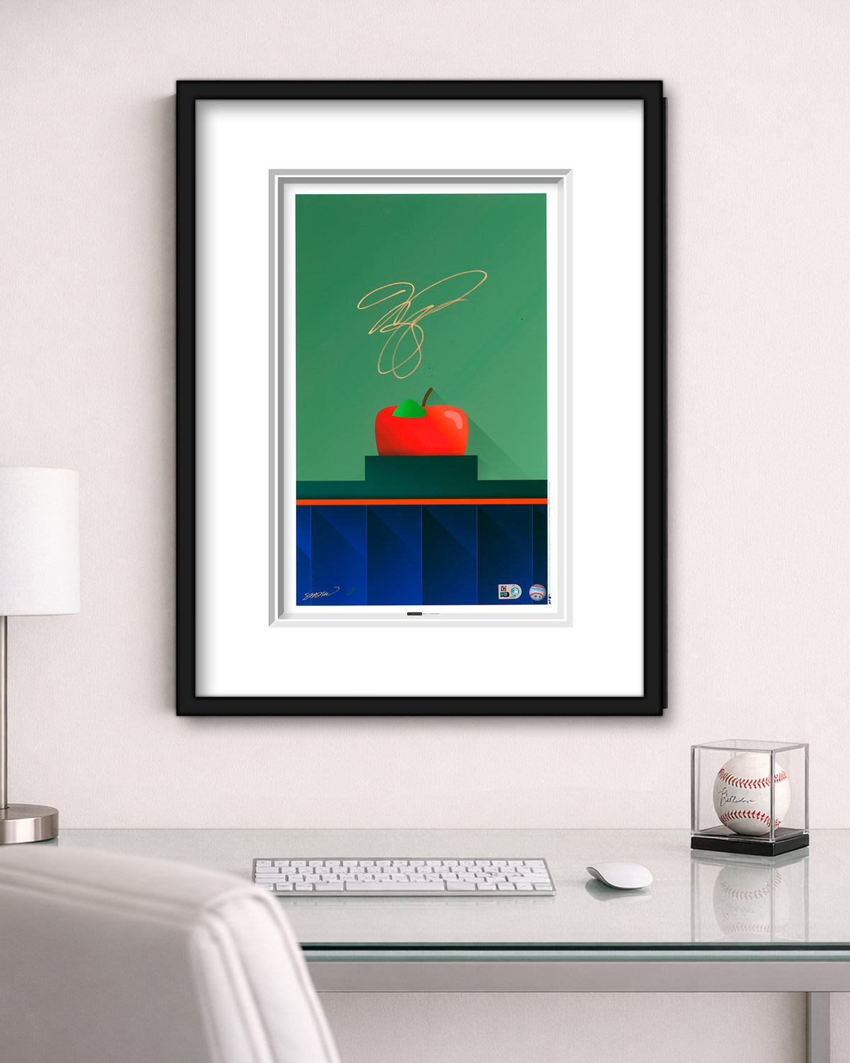 Minimalist Shea Stadium - Mike Piazza Autographed - Poster Print - MLB Authenticated