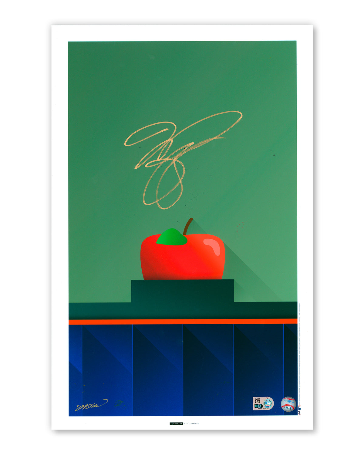 Minimalist Shea Stadium - Mike Piazza Autographed - Poster Print - MLB Authenticated