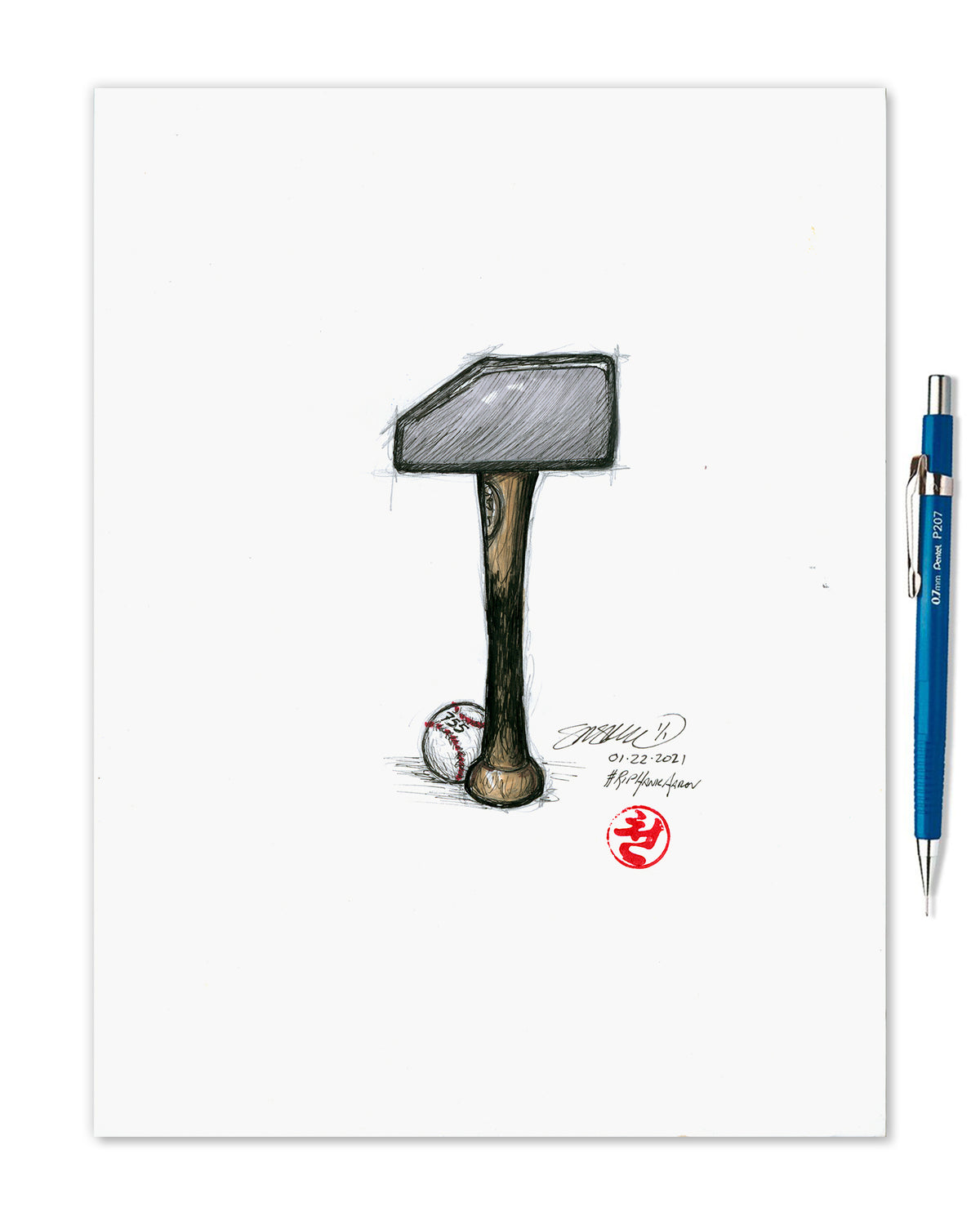Remembering Hank Aaron Original Tribute Sketch Art