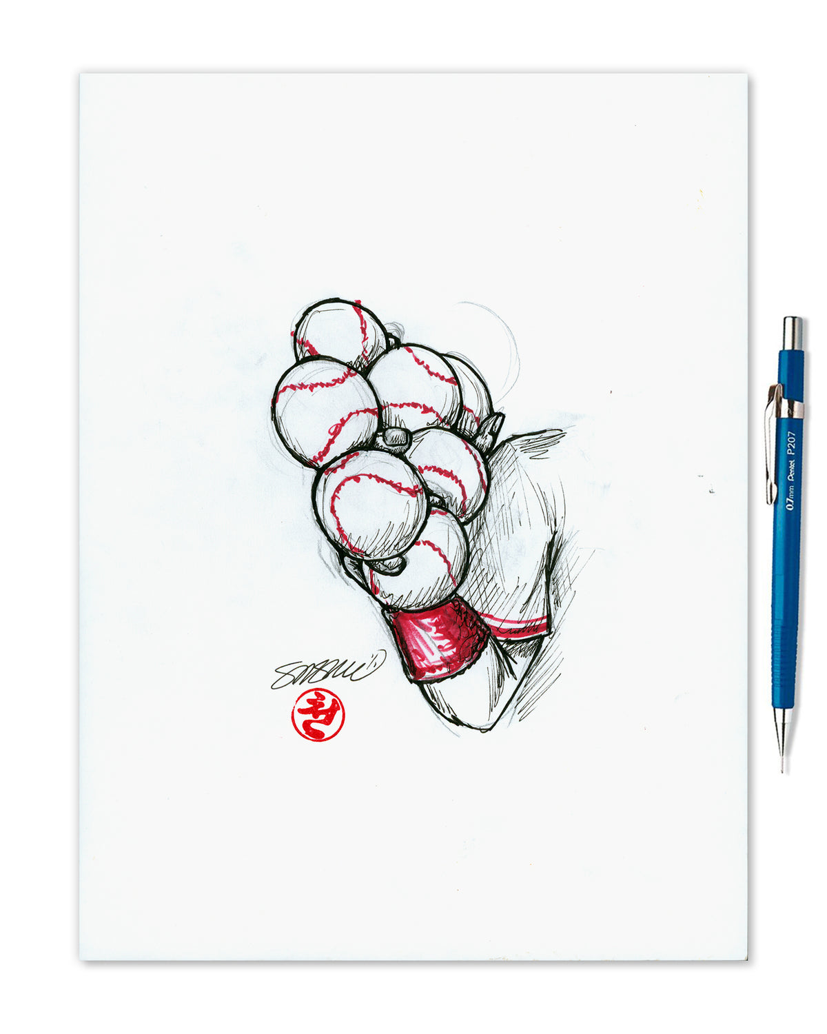 7-Ball Grip Original Sketch Art (Johnny Bench)