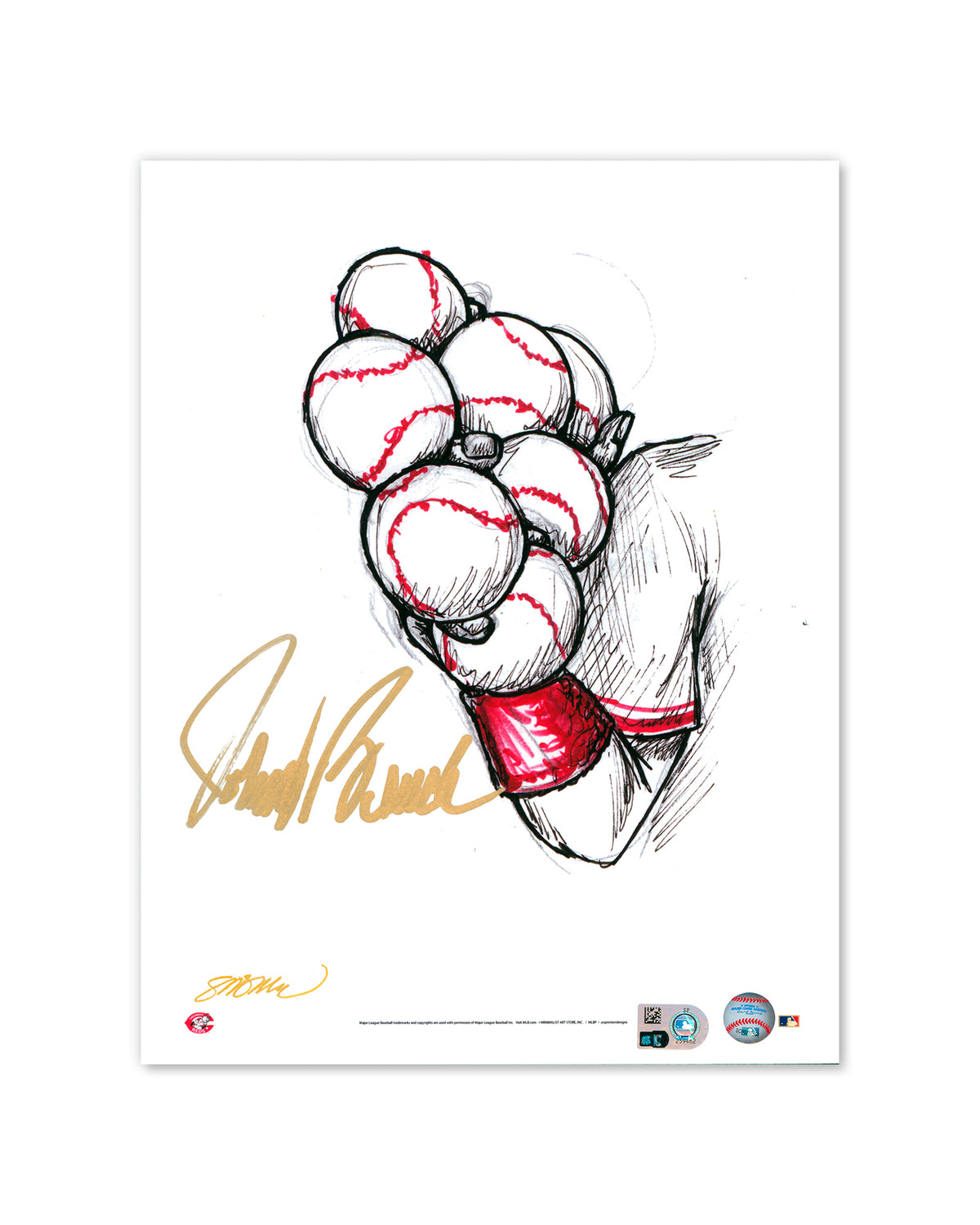 7-Ball Grip Ink Sketch - Johnny Bench Autograph