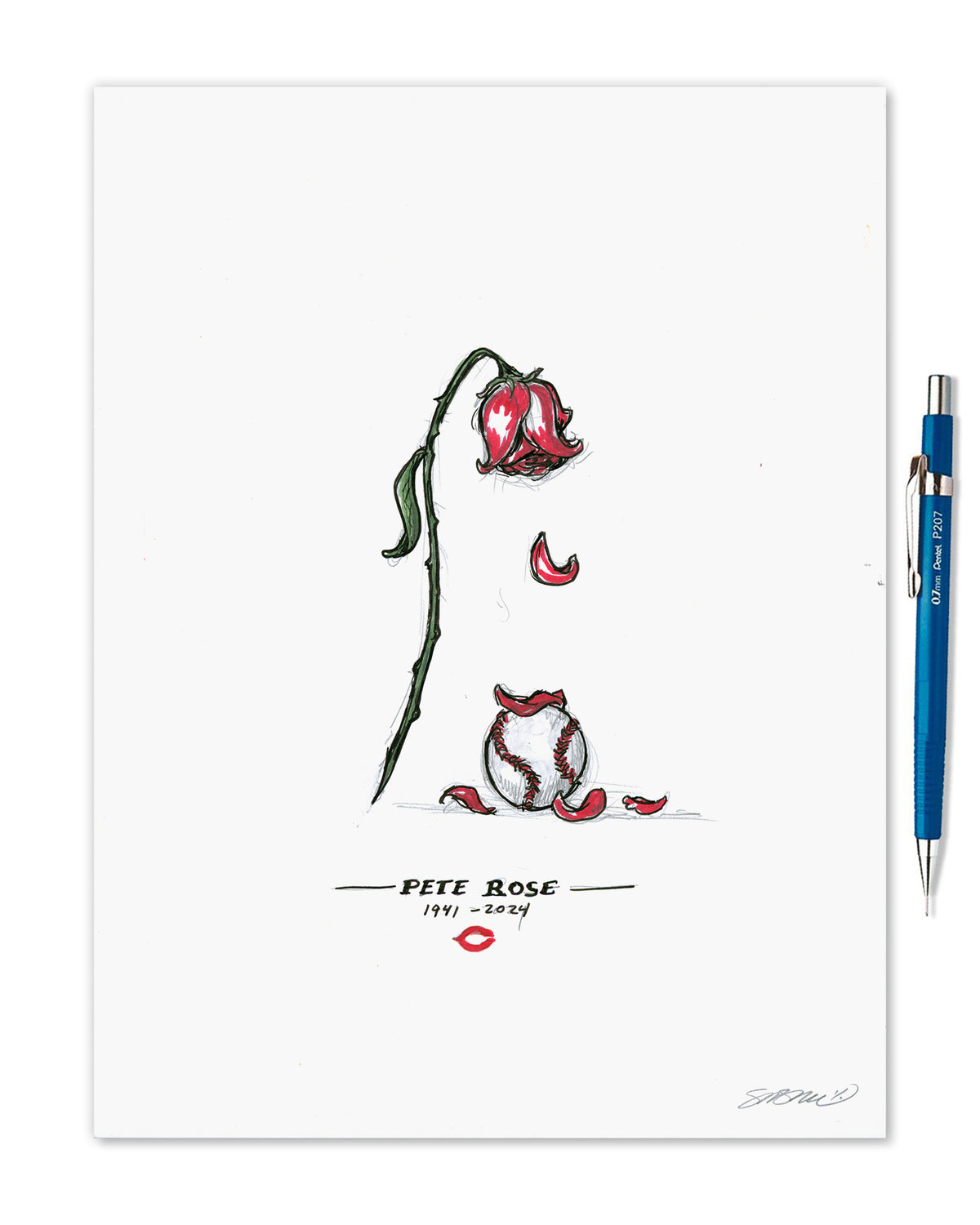 Remembering Pete Rose Tribute Original Sketch Artwork