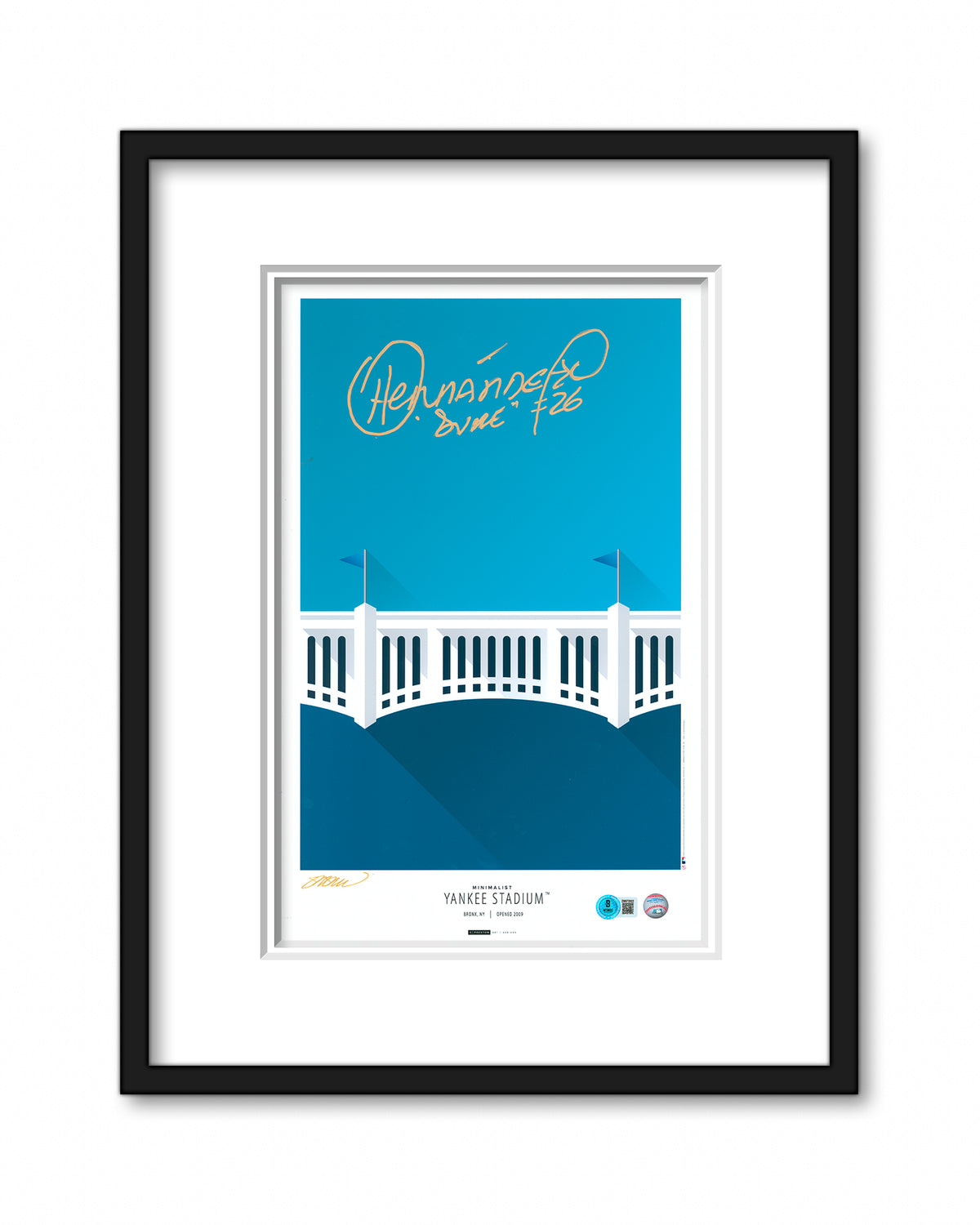Minimalist Yankee Stadium Print - Orlando "El Duce" Hernandez Autographed - Authenticated