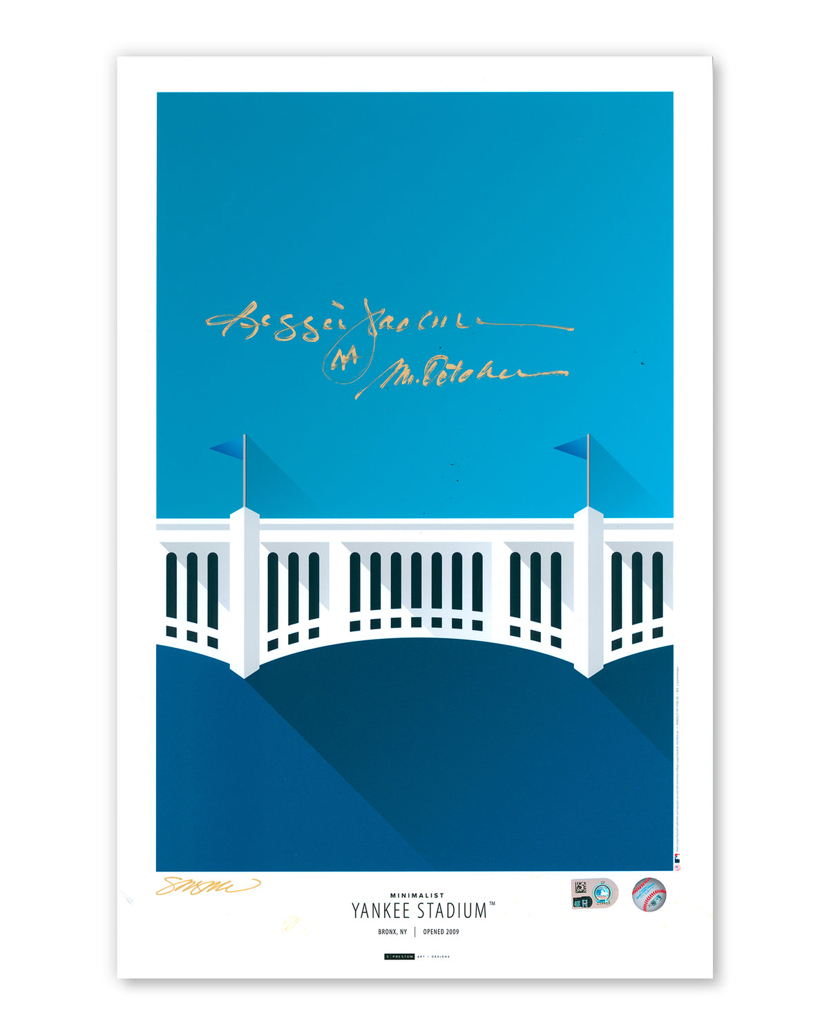 Minimalist Yankee Stadium Print - Reggie Jackson Autographed - Mr October Inscription