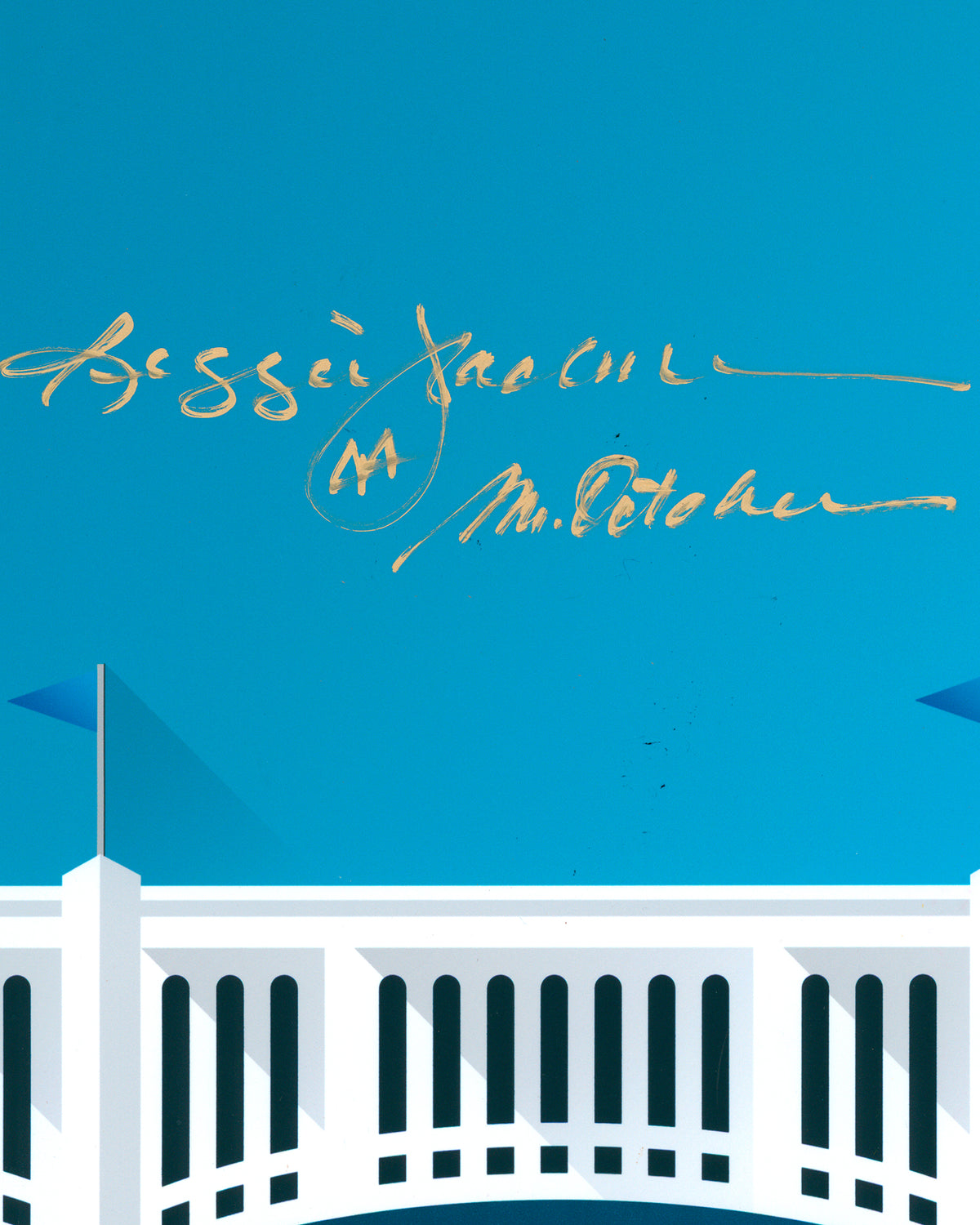 Minimalist Yankee Stadium Print - Reggie Jackson Autographed - Mr October Inscription