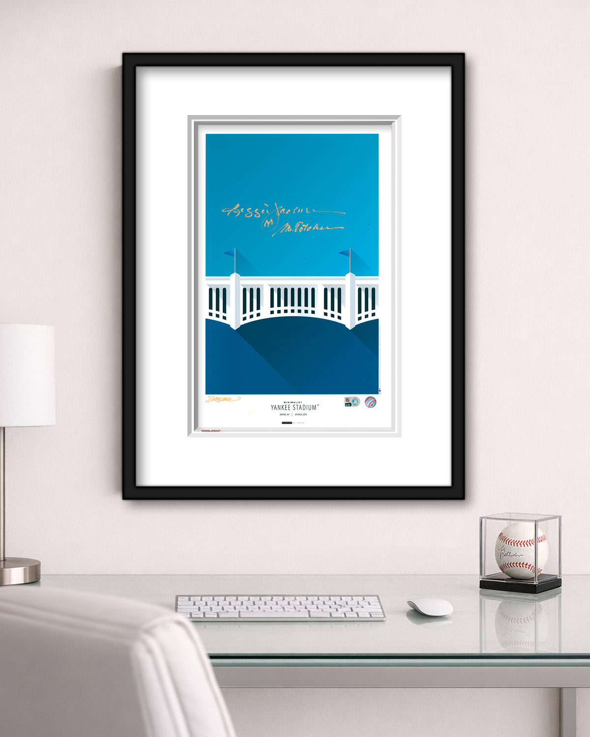 Minimalist Yankee Stadium Print - Reggie Jackson Autographed - Mr October Inscription