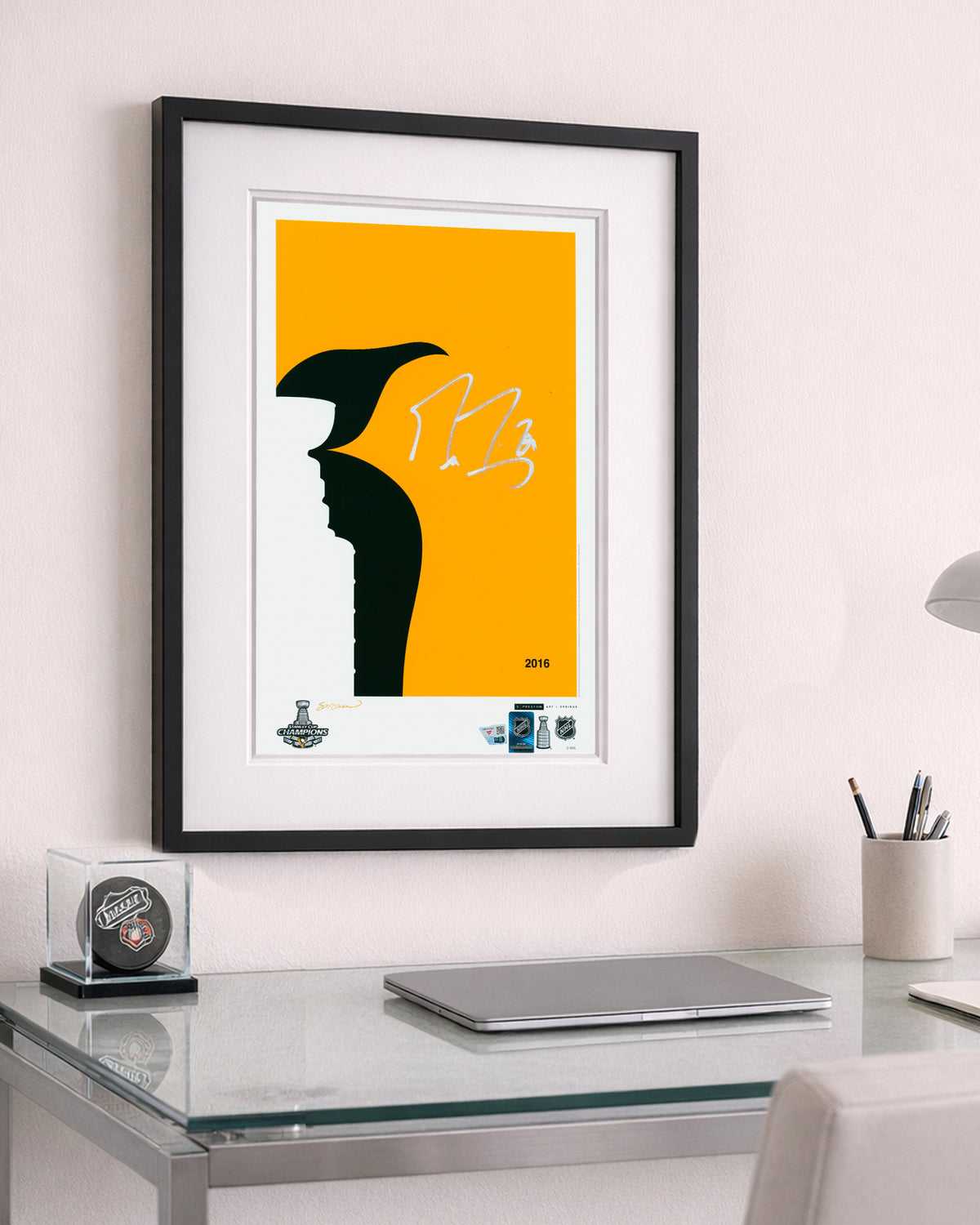 Minimalist Penguins Champions Trophy - Marc Andre Fleury Autographed - Authenticated