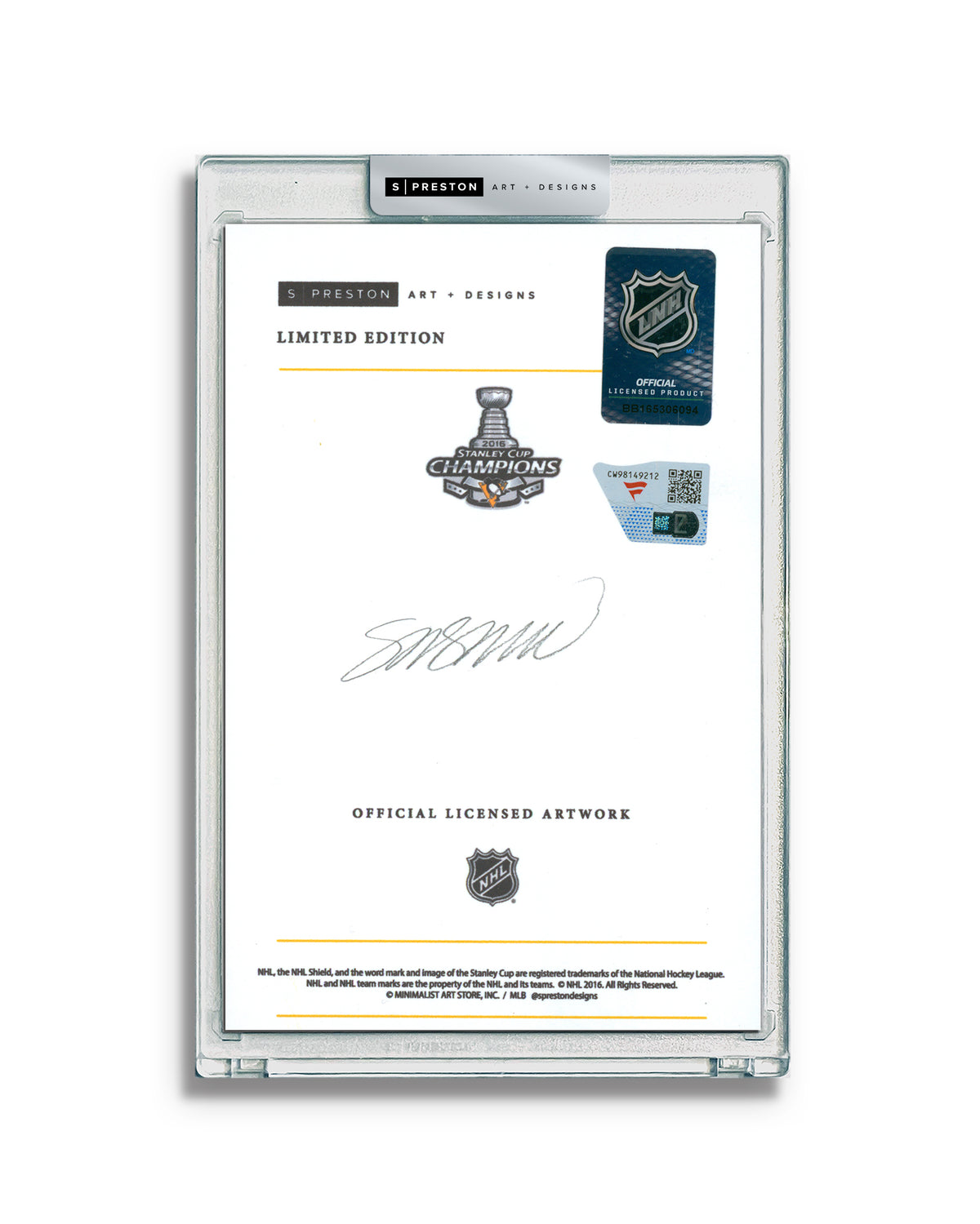 Minimalist Penguins Champions Trophy - Marc Andre Fleury Autographed Slab - Authenticated