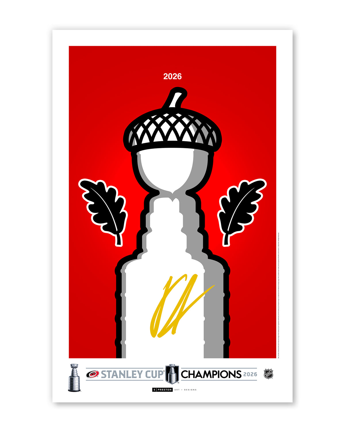 Minimalist Stanley Cup 2026 Autographed Logan Stankoven Art - Authenticated