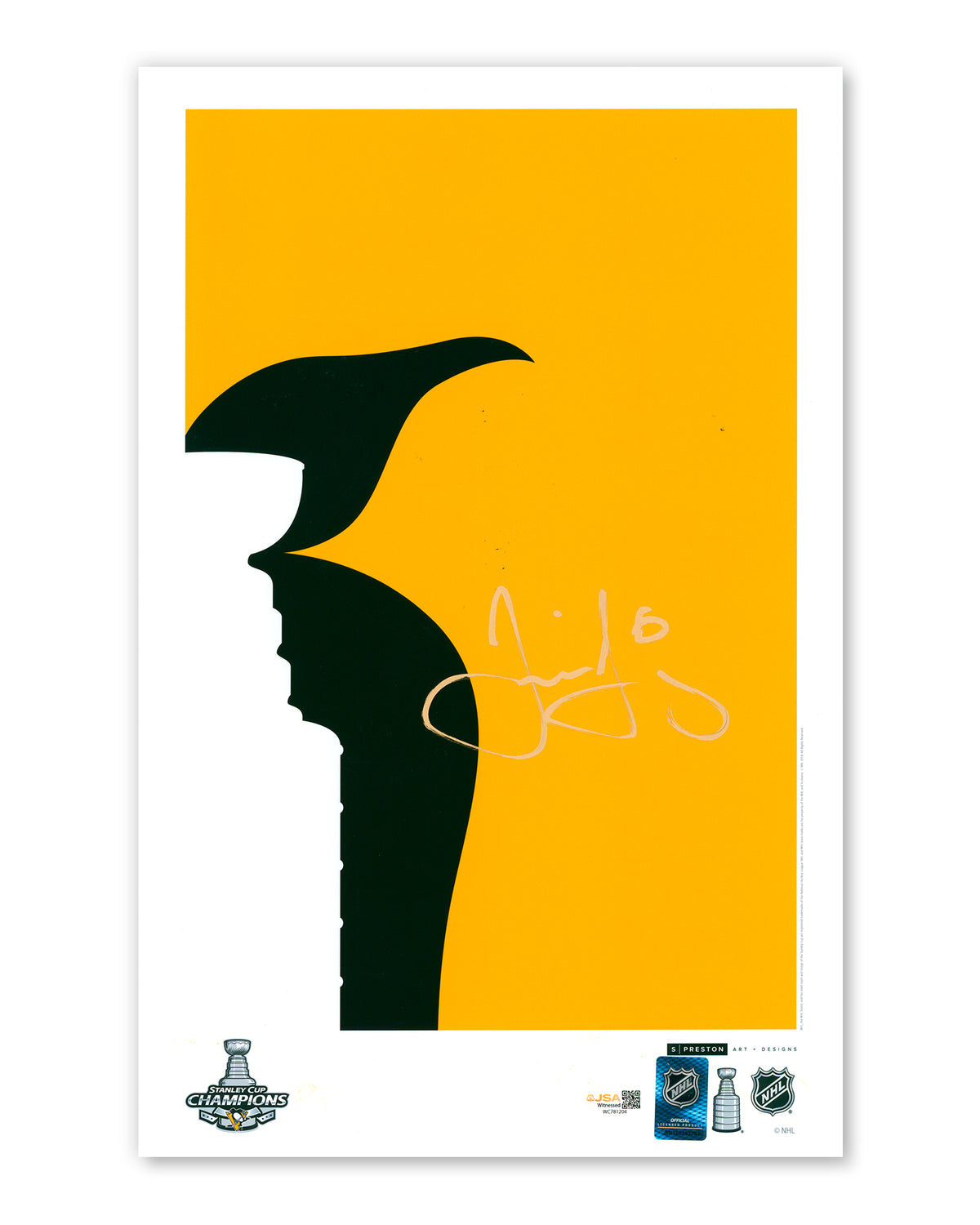 Minimalist Penguins Champions Trophy Artwork - Jaromir Jagr Autographed - Poster Print - Authenticated