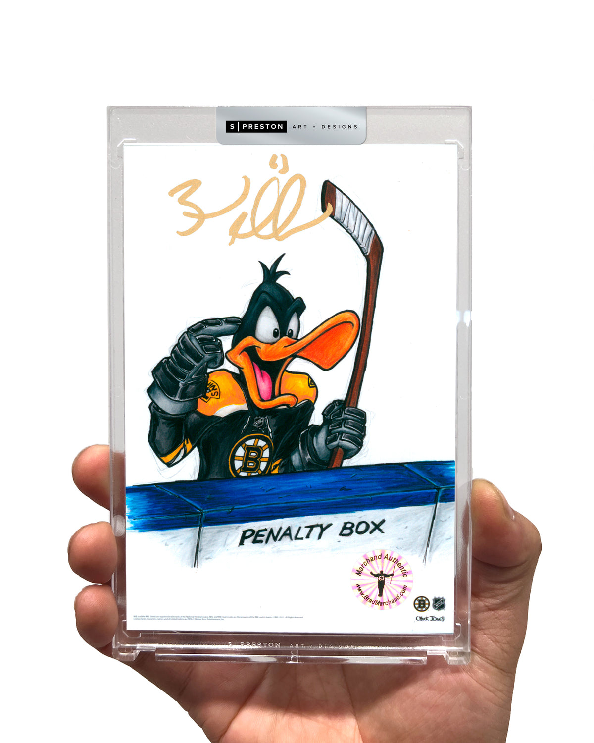 Daffy Duck x Bruins Print - Brad Marchand Autographed Slab - Authenticated