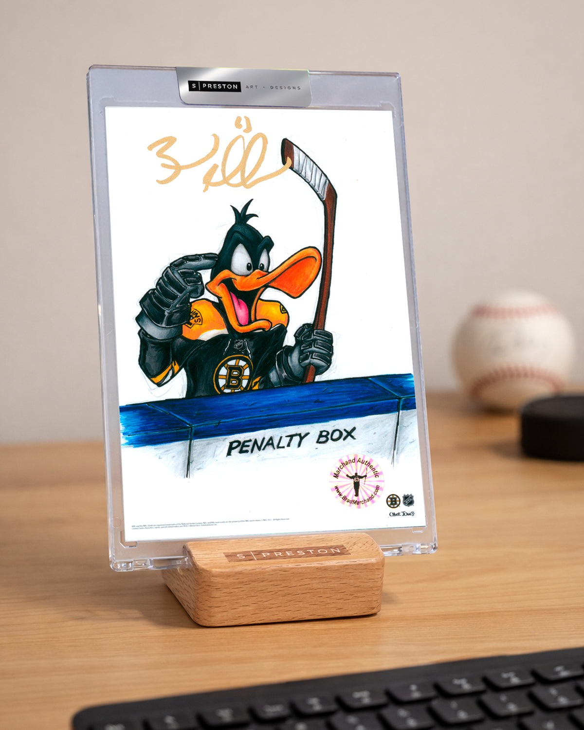 Daffy Duck x Bruins Print - Brad Marchand Autographed Slab - Authenticated