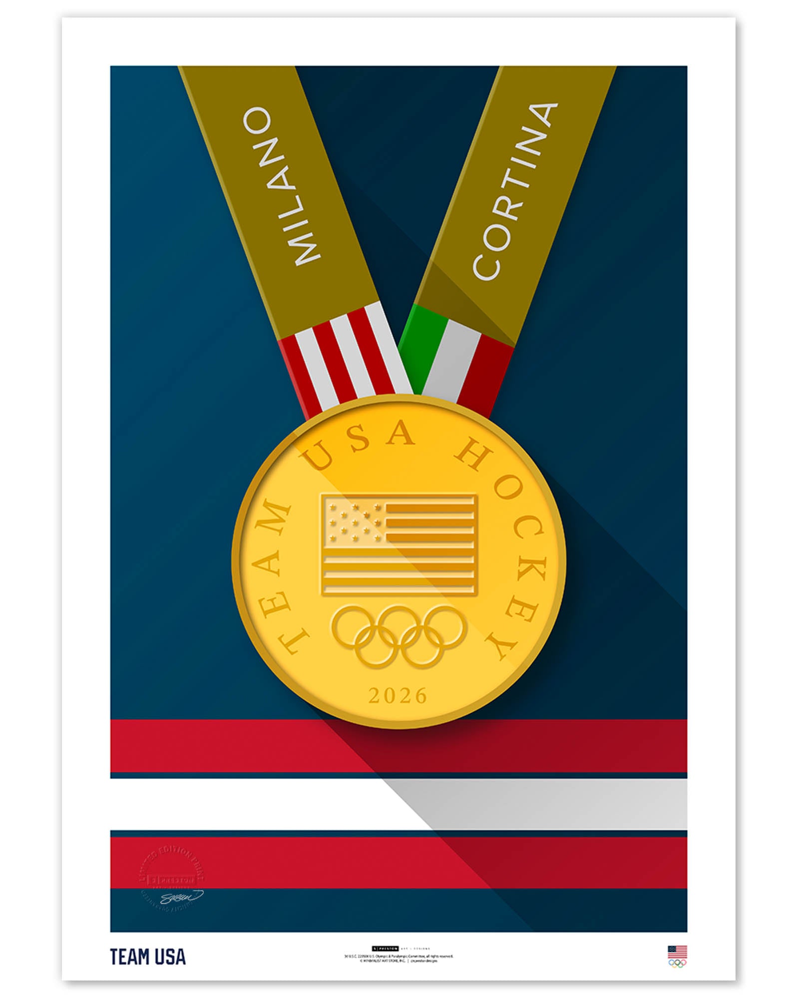Minimalist Team USA 2026 Hockey Gold Medal Print – S. Preston Art