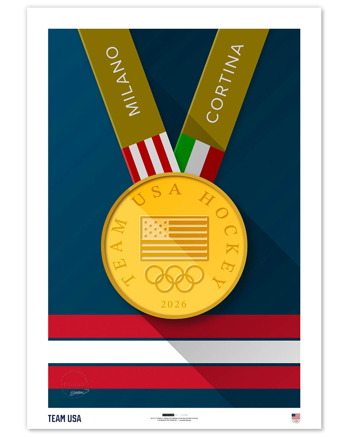 Minimalist Team USA 2026 Hockey Gold Medal Limited Edition Print