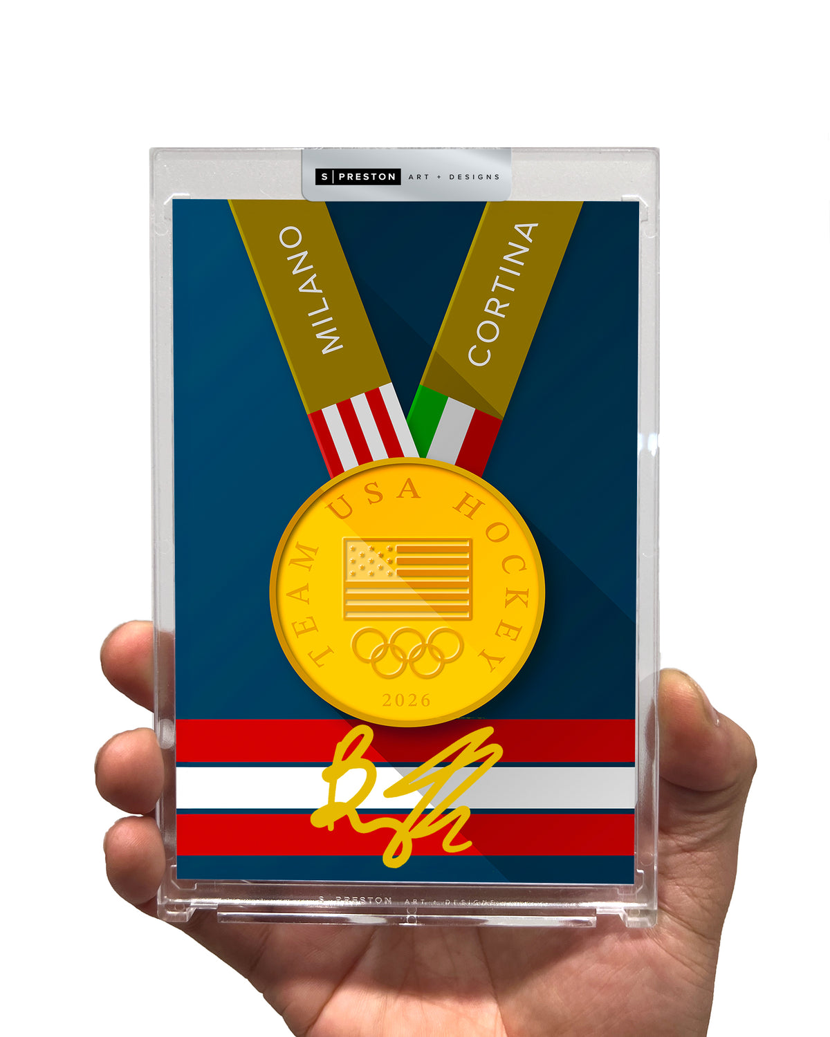 Minimalist Team USA 2026 Hockey Gold Medal Autographed Print