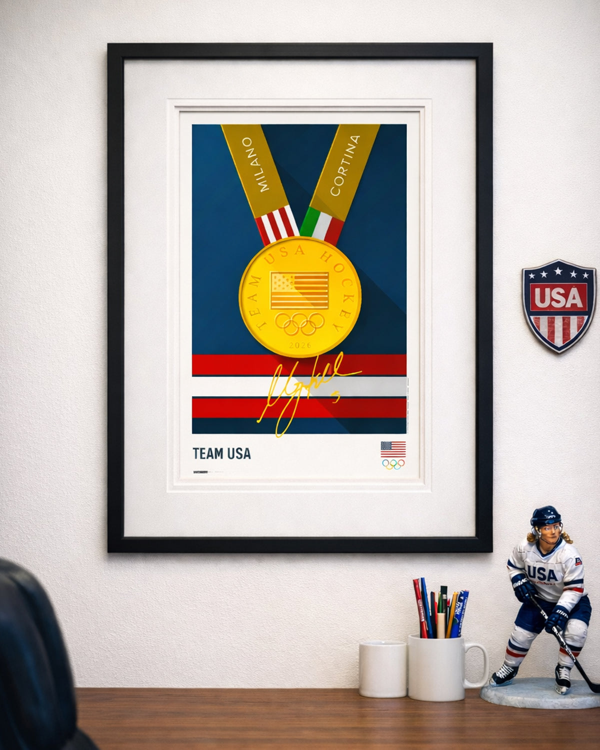 Minimalist Team USA 2026 Hockey Gold Medal Autographed Print