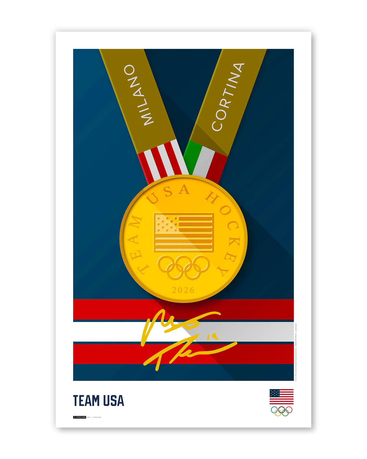 Minimalist Team USA 2026 Hockey Gold Medal Autographed Print