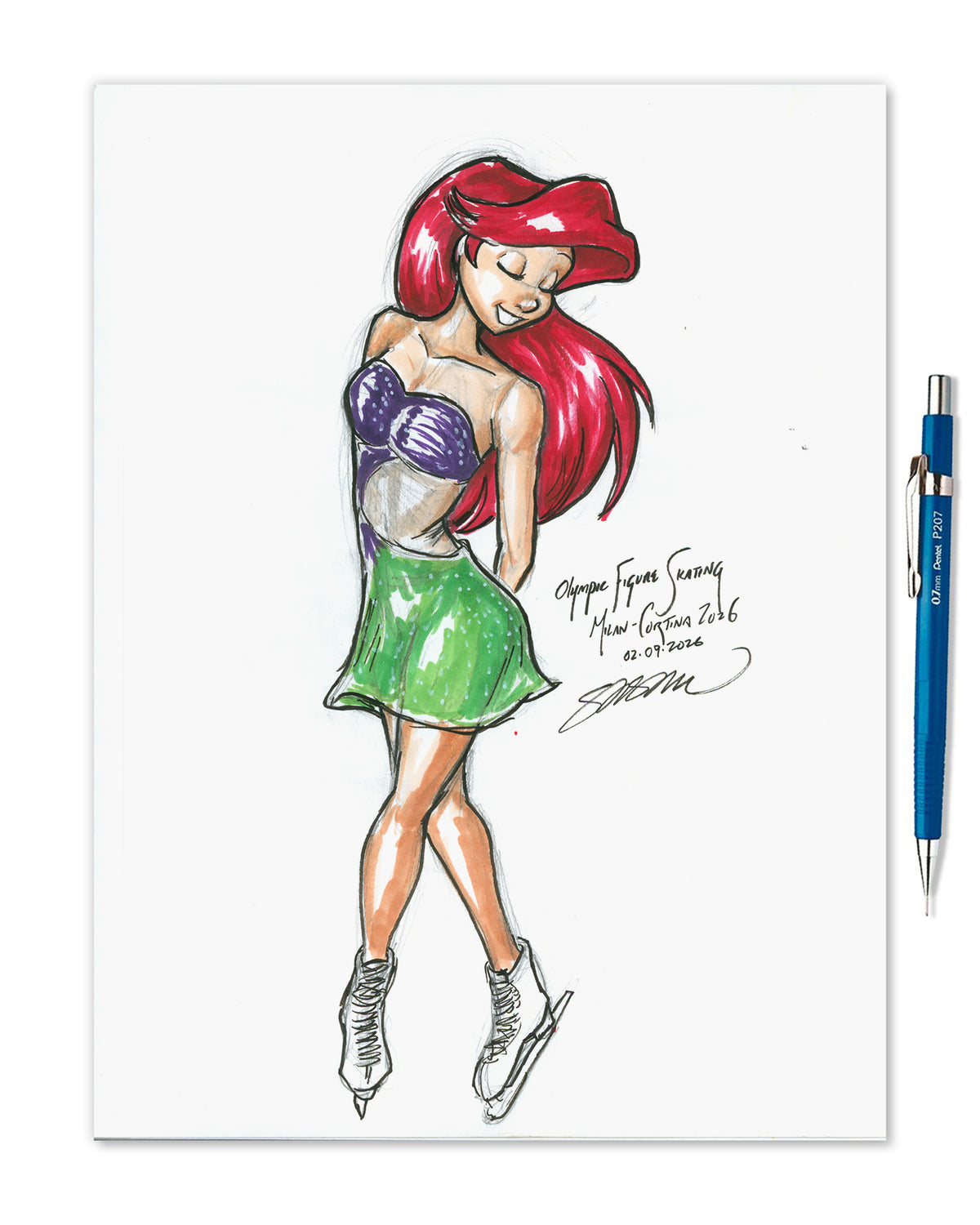 Figure Skating Princess Sketch Original Art