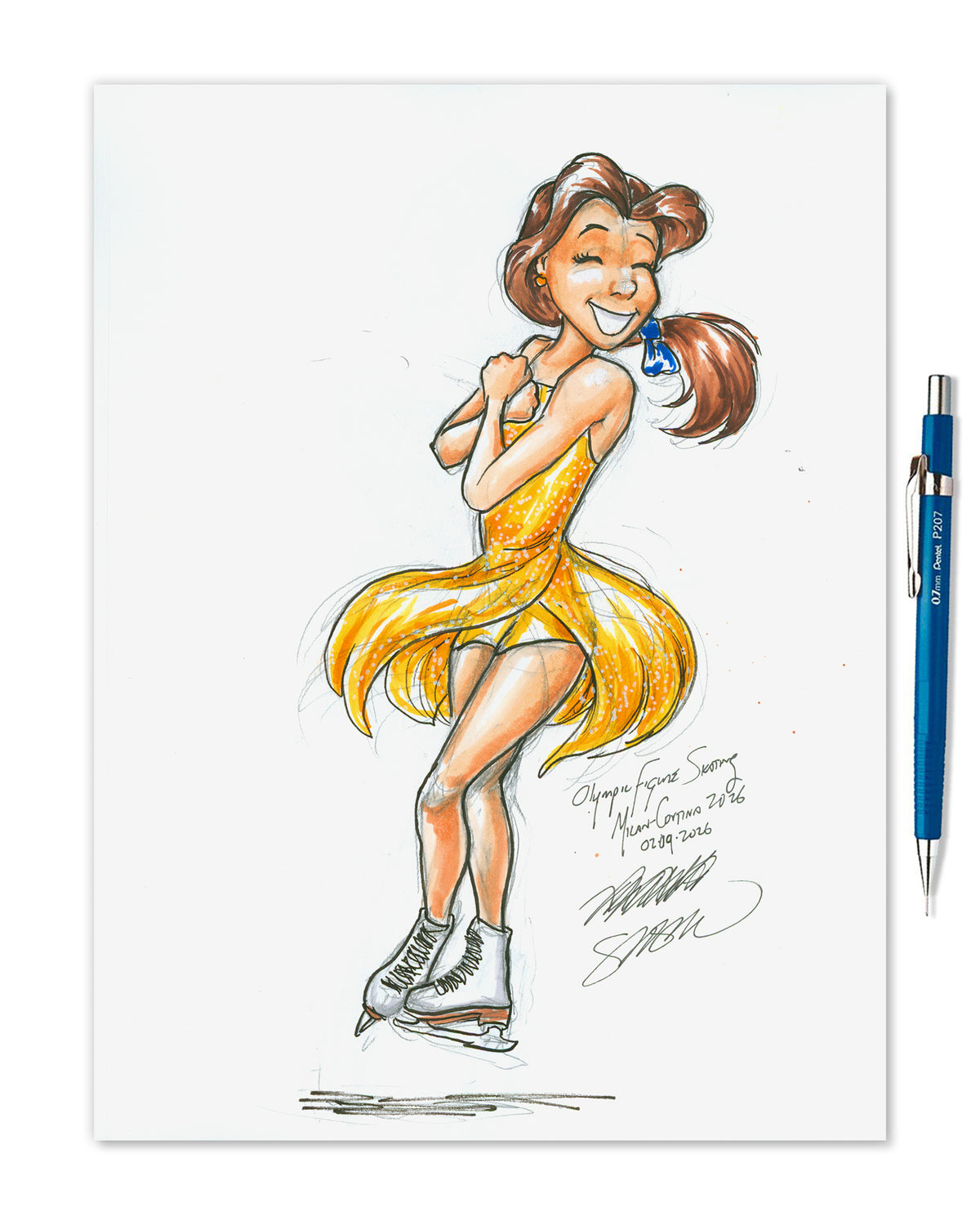 Figure Skating Princess Sketch Original Art
