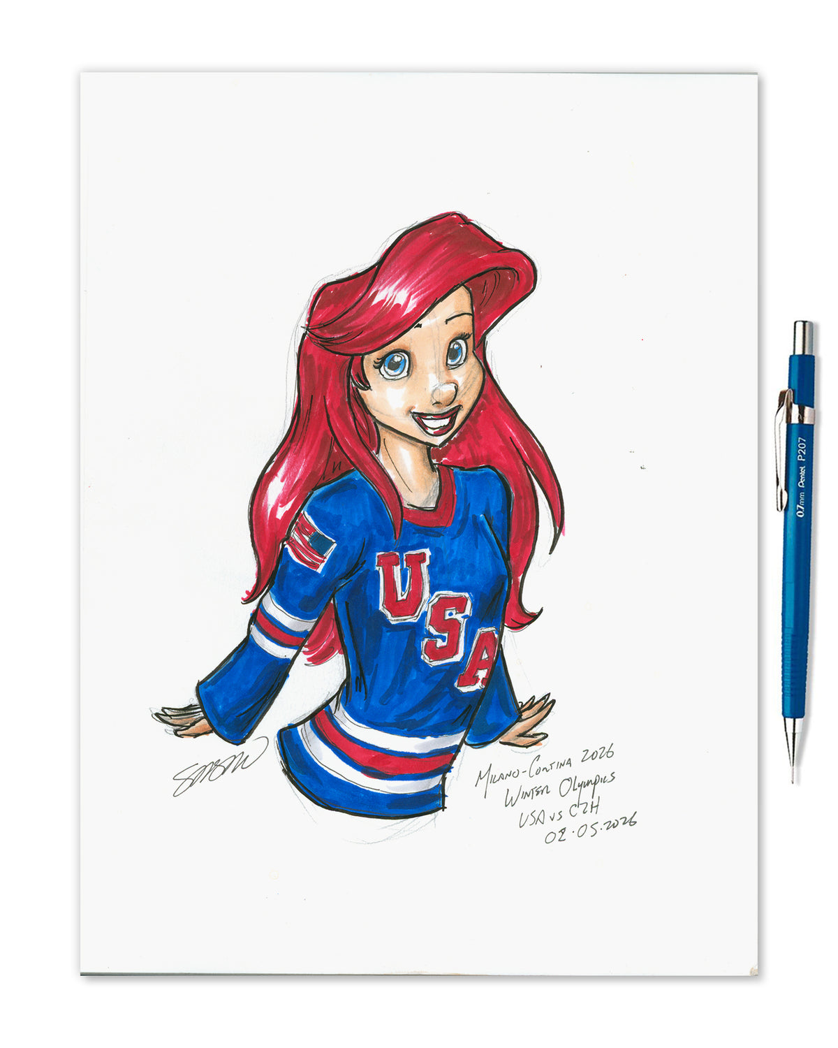 Ice Hockey Princess Sketch Original Art