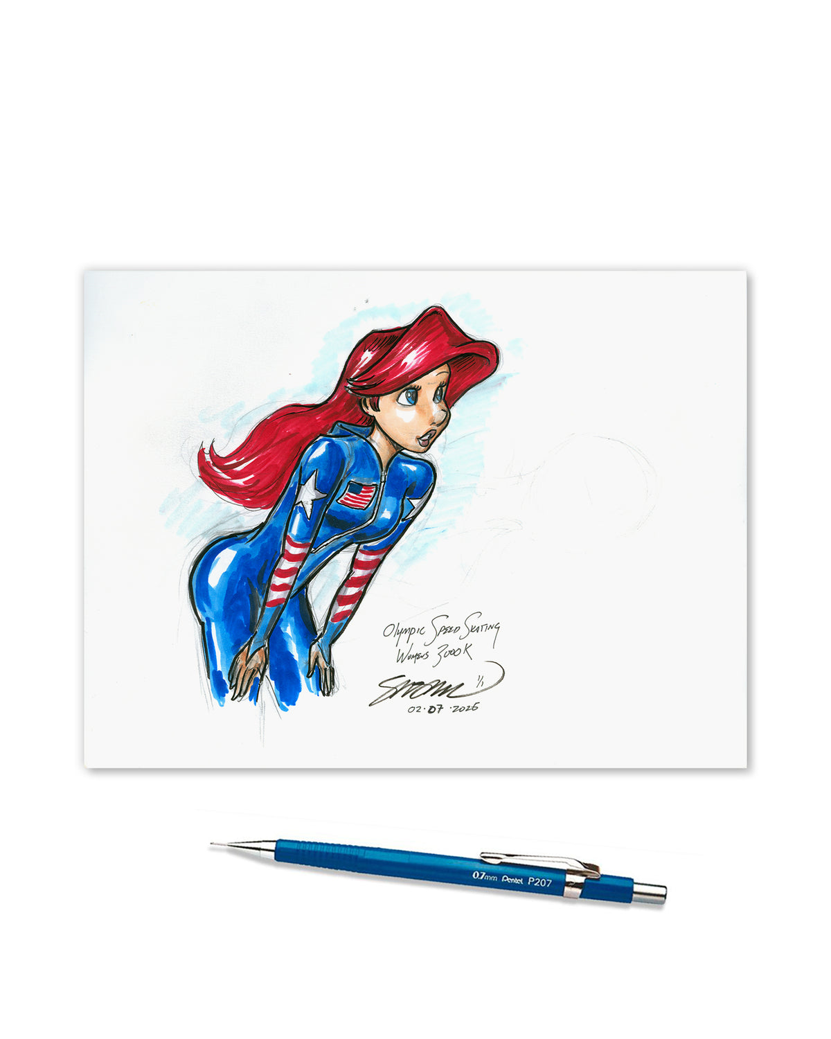 Speed Skating Princess Sketch Original Art