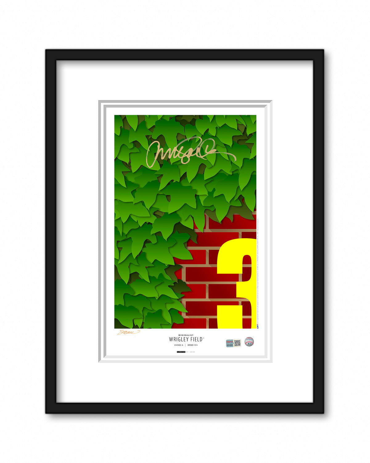 Minimalist Wrigley Field Poster Print - Ryne Sandberg Signed - Authenticated