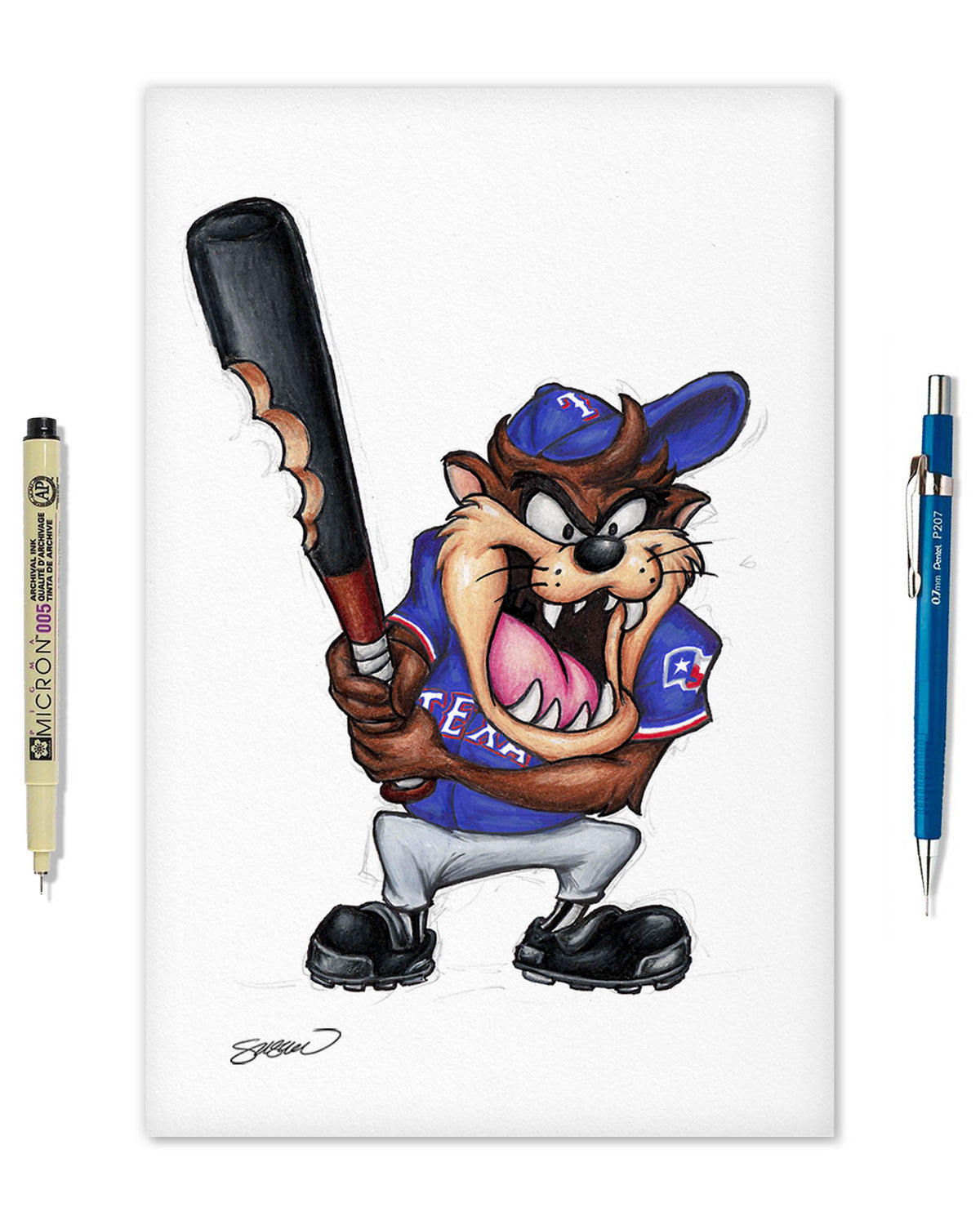 Taz on Deck x MLB Rangers Limited Edition Fine Art Print